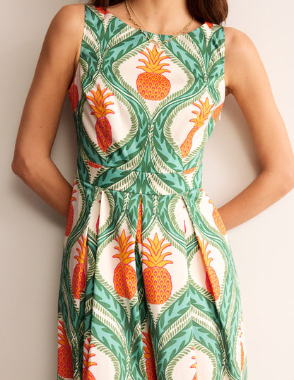 Ärmelloses Midi-Faltenkleid-Grünes Tamburin, Ananas-3