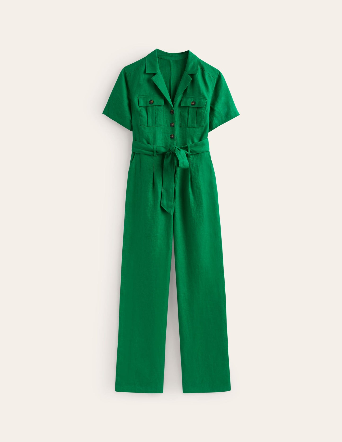 Jumpsuit aus Leinen mit Gürtel-Grünes Tamburin