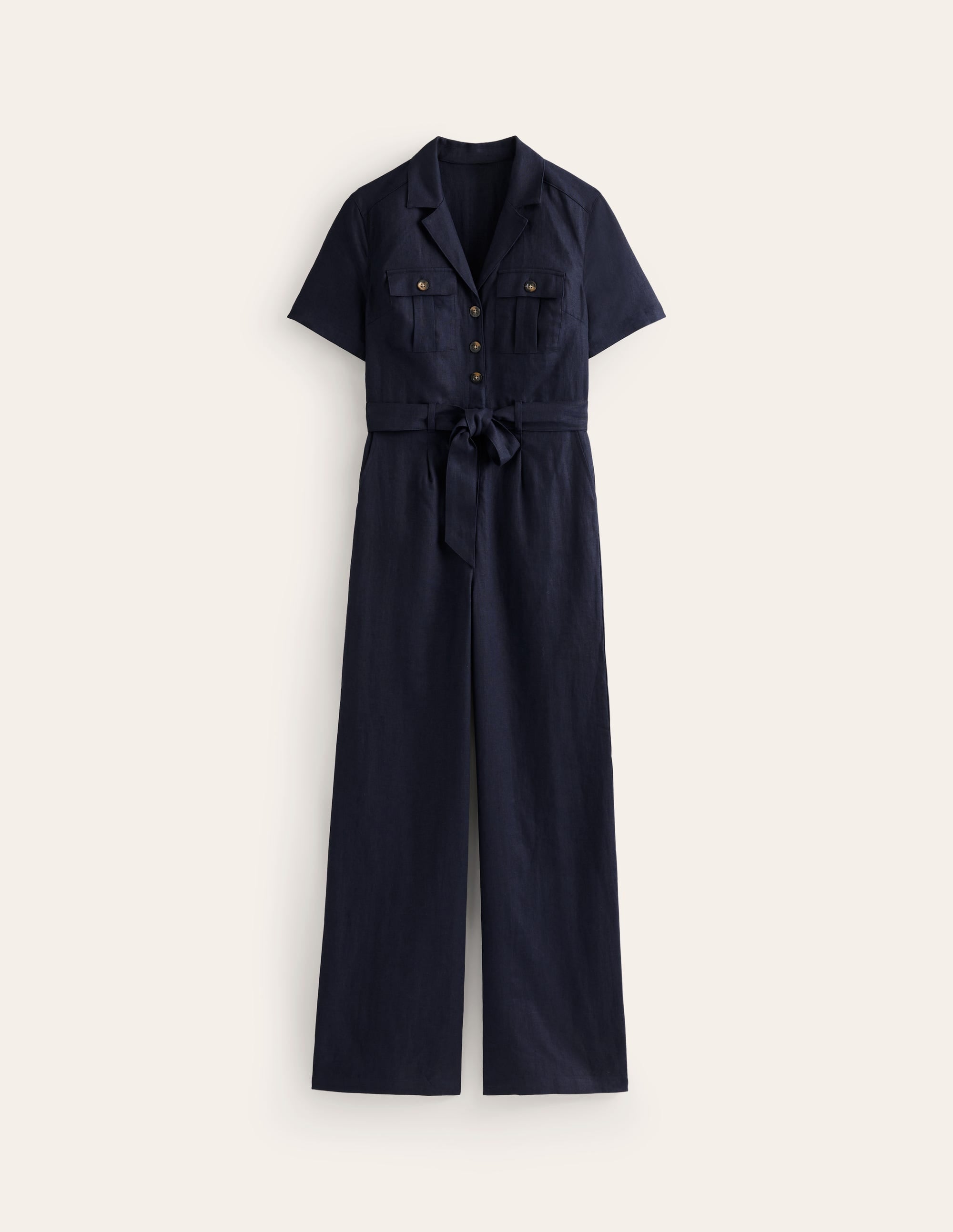 Jumpsuit aus Leinen mit Gürtel-Marineblau - Image 5