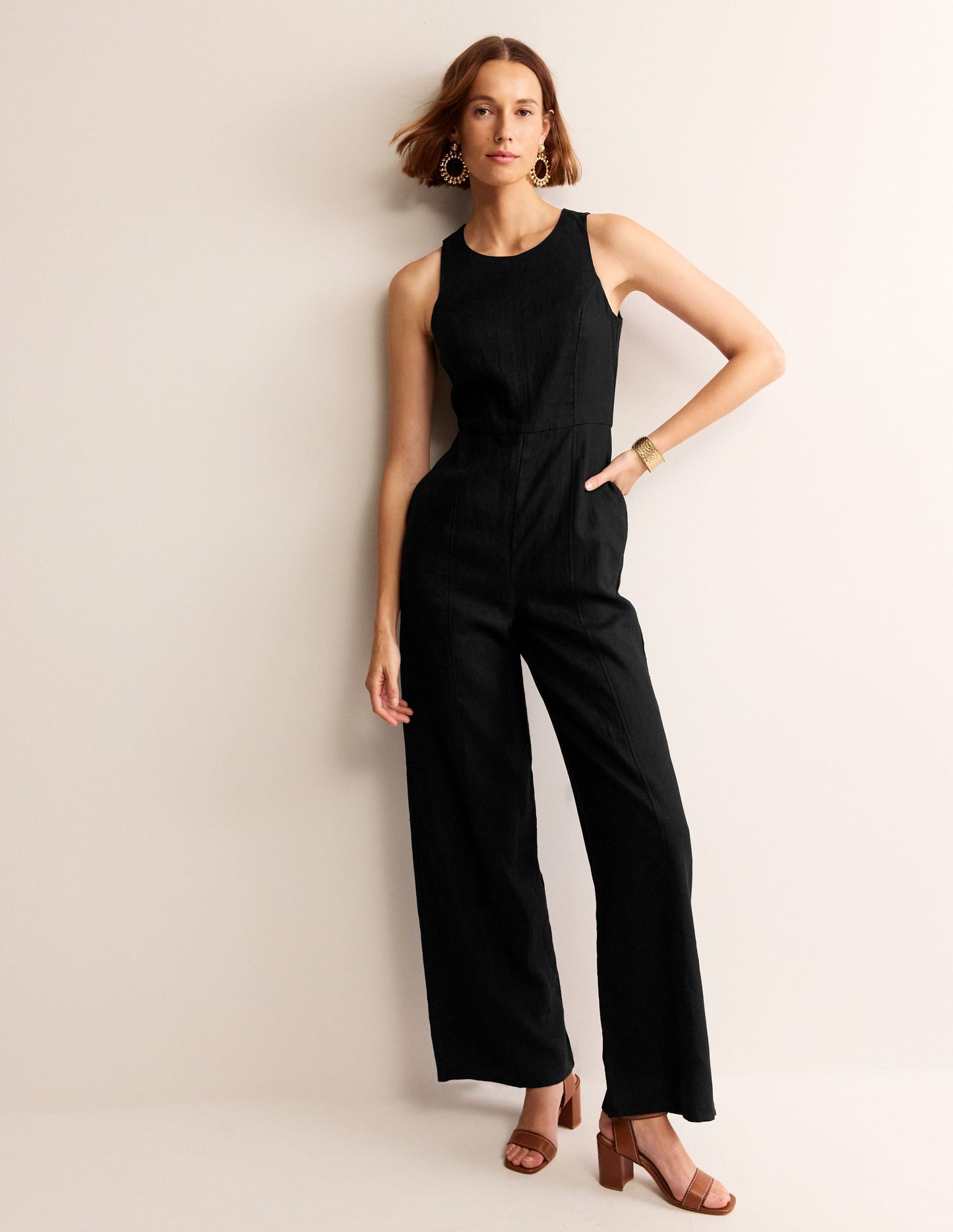 Carla Leinen-Jumpsuit-Schwarz