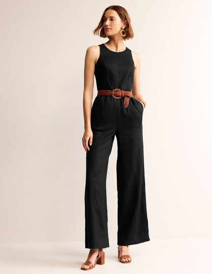 Carla Leinen-Jumpsuit-Schwarz