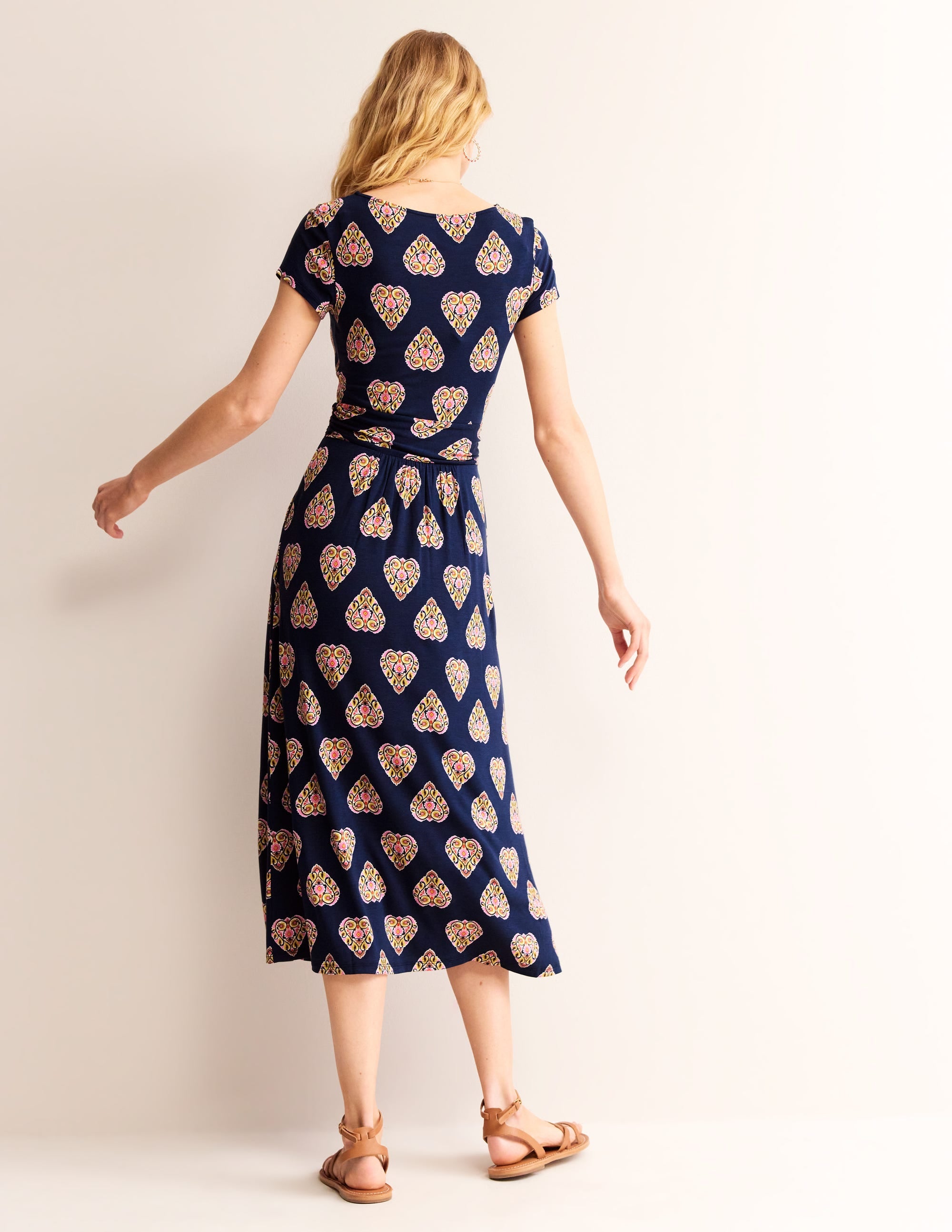 Robe midi Amelie en jersey-Bleu marine foncé, motif Flora Stamp - Image 4