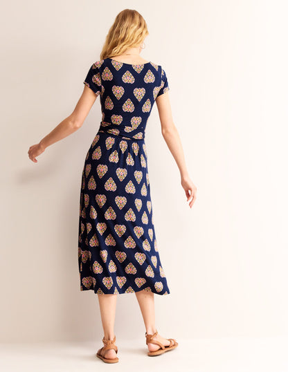 Robe midi Amelie en jersey-Bleu marine foncé, motif Flora Stamp-4
