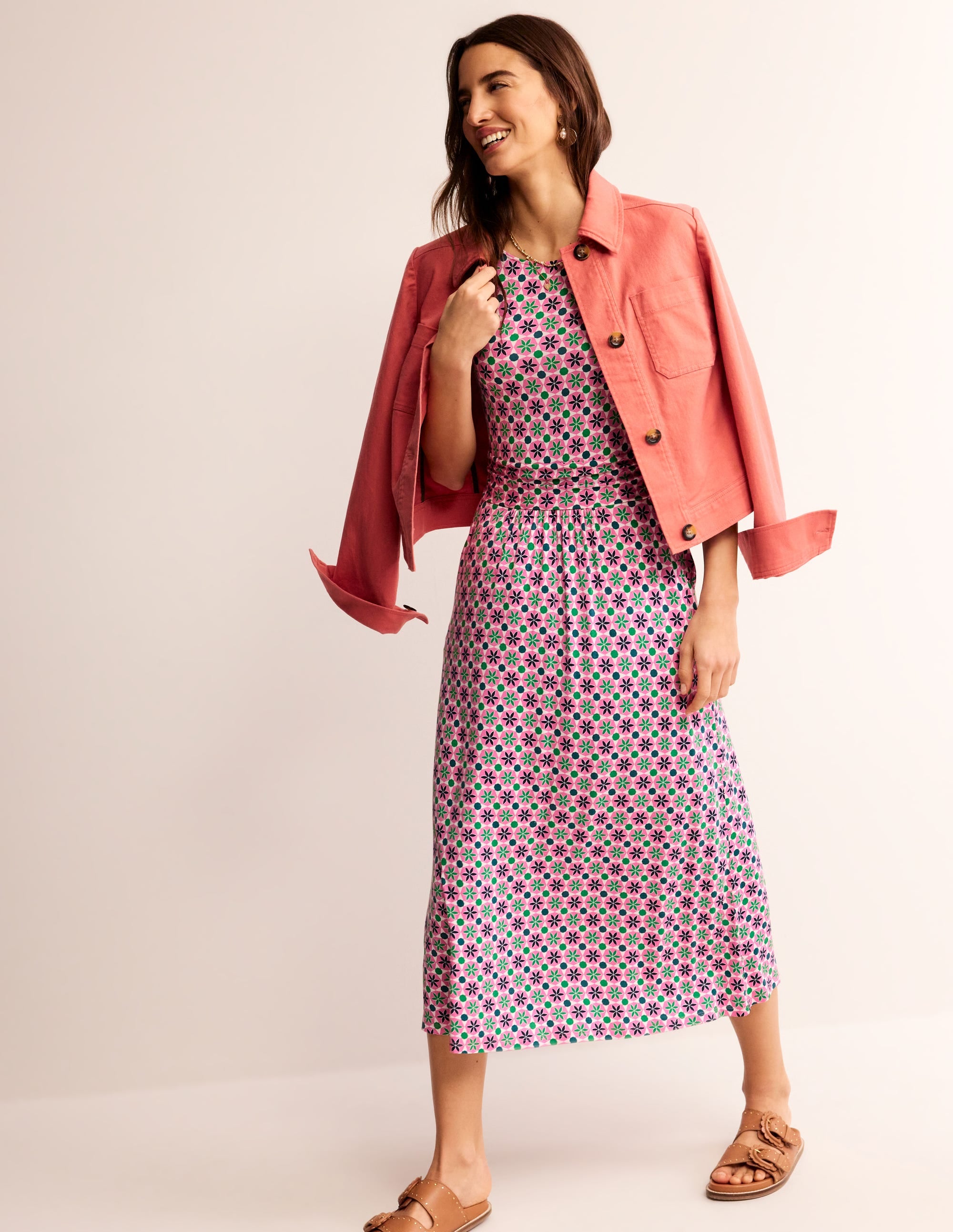 Amelie Jersey-Midikleid-Pink Power, Botanische Kachel - Image 1