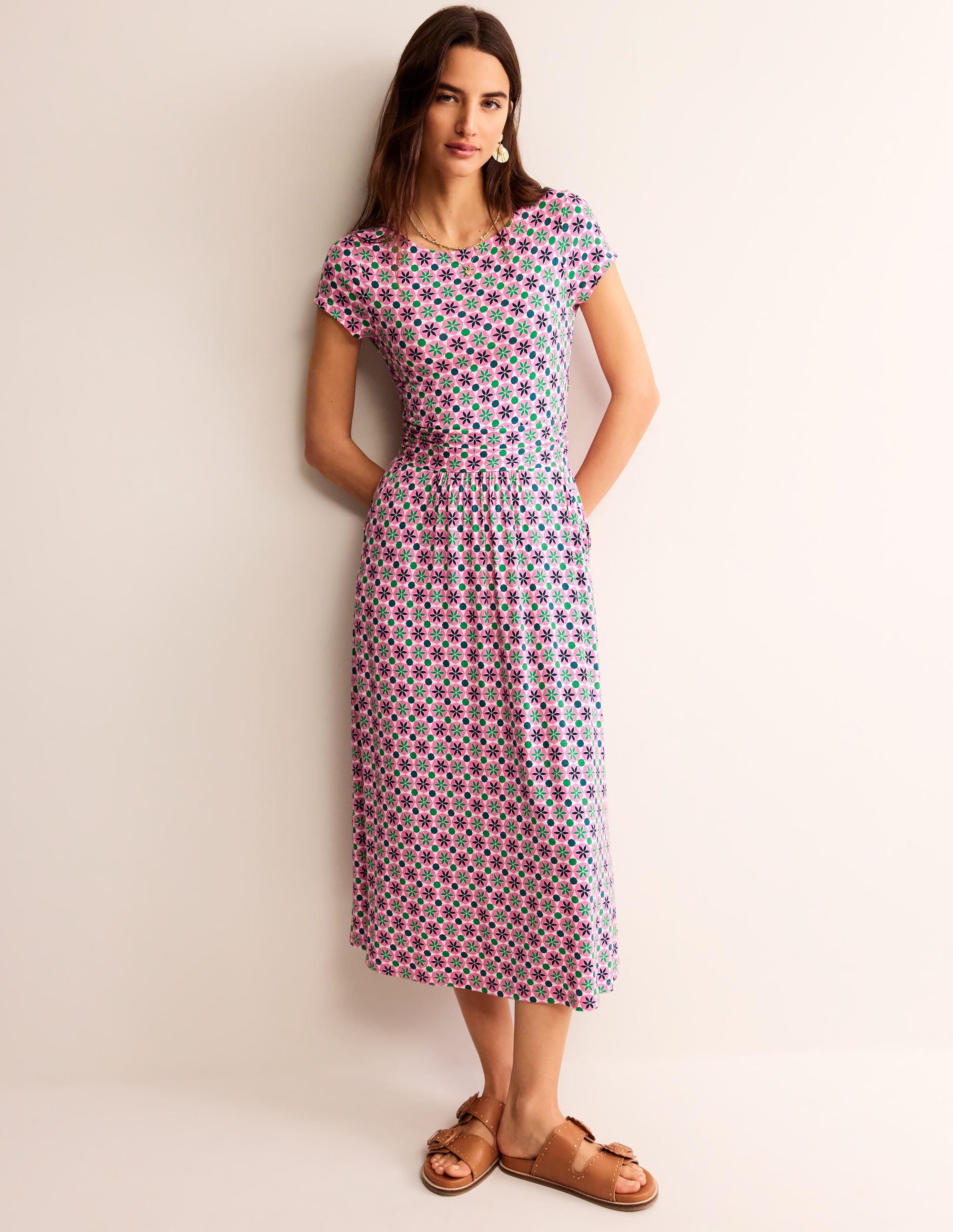 Amelie Jersey-Midikleid-Pink Power, Botanische Kachel - Image 2