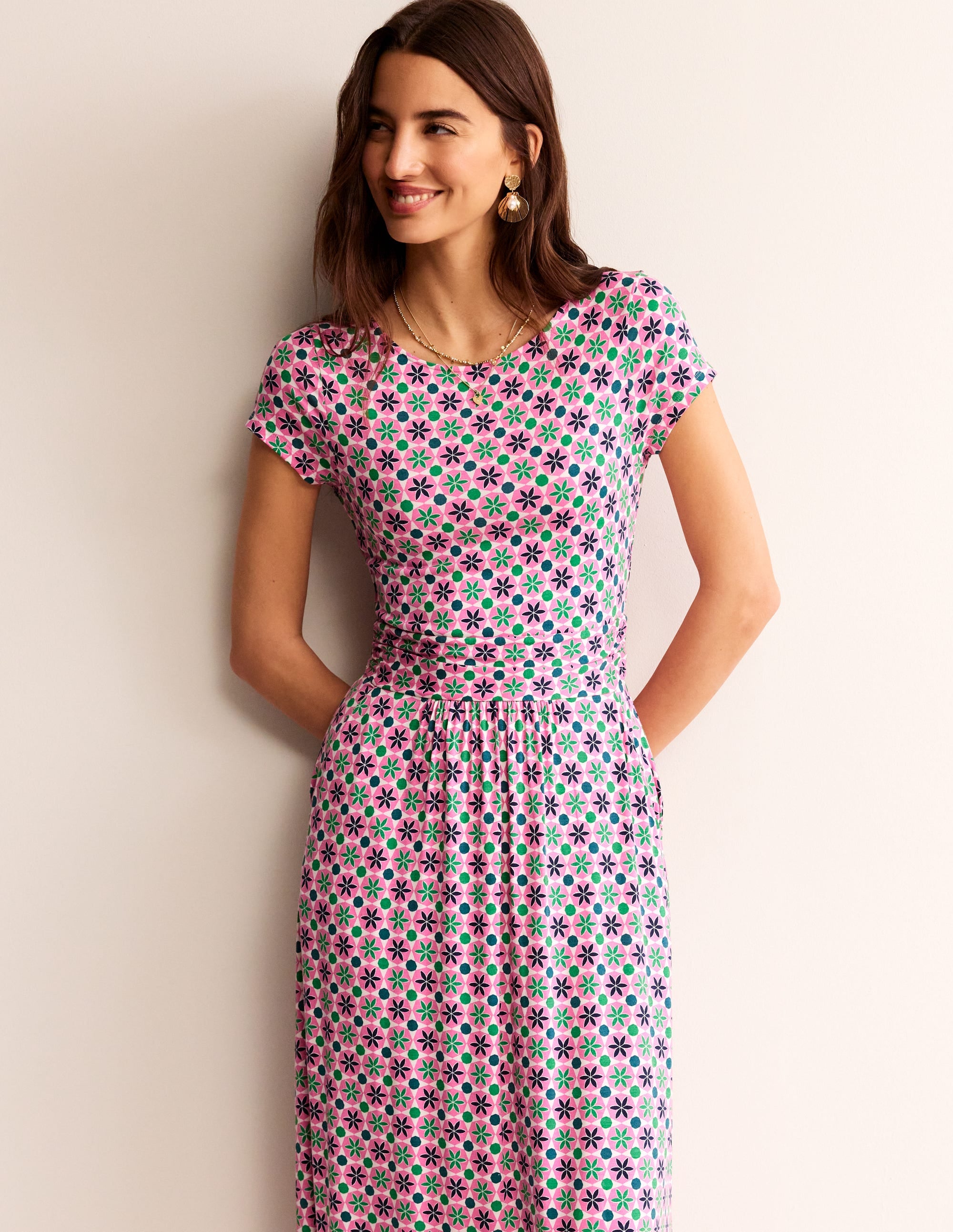 Amelie Jersey-Midikleid-Pink Power, Botanische Kachel - Image 3