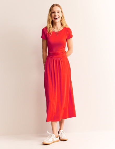 Amelie Jersey-Midikleid-Mohnblumenrot