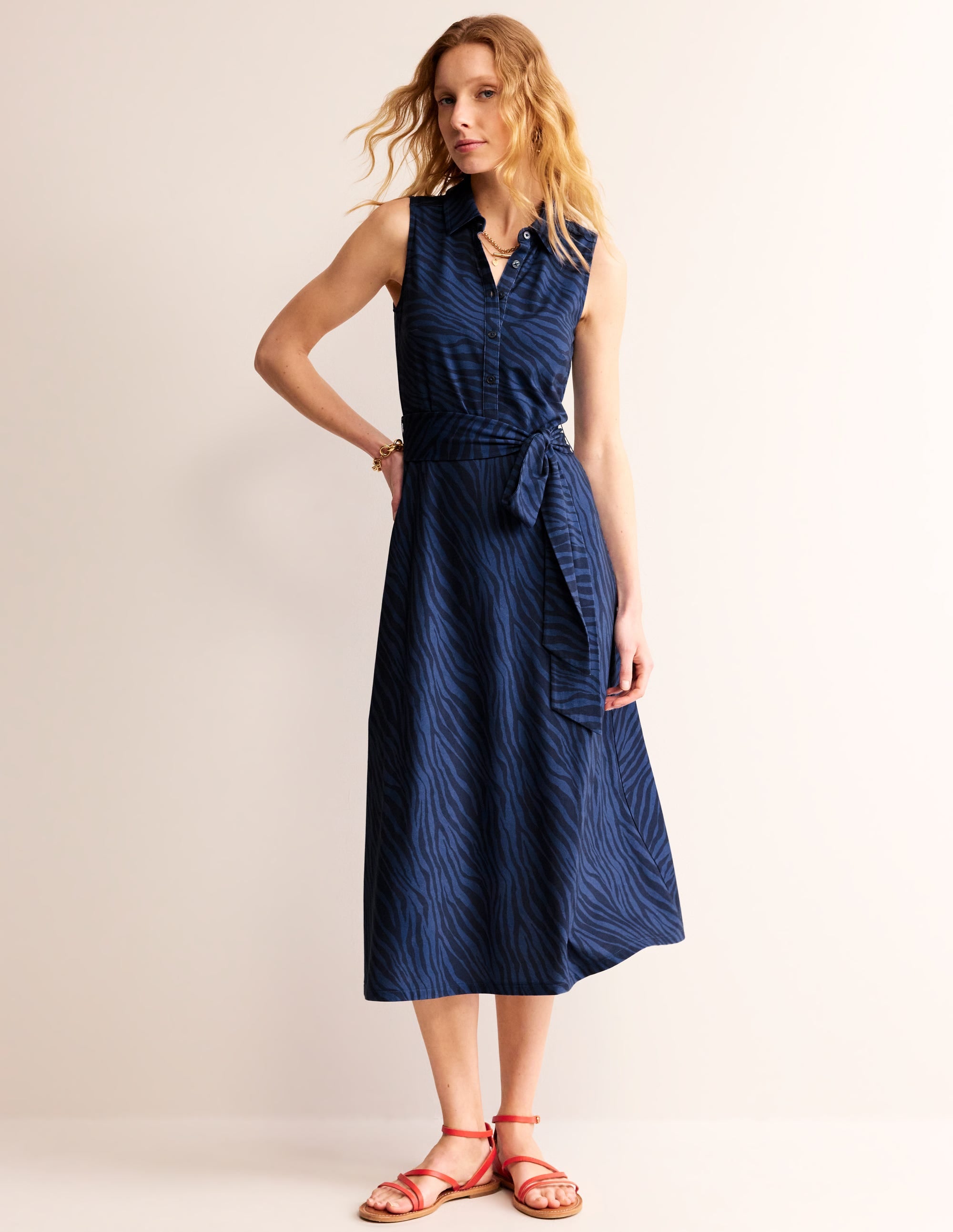Laura Ärmelloses Hemdblusenkleid-Echtes Marineblau, Tierische Streifen - Image 2