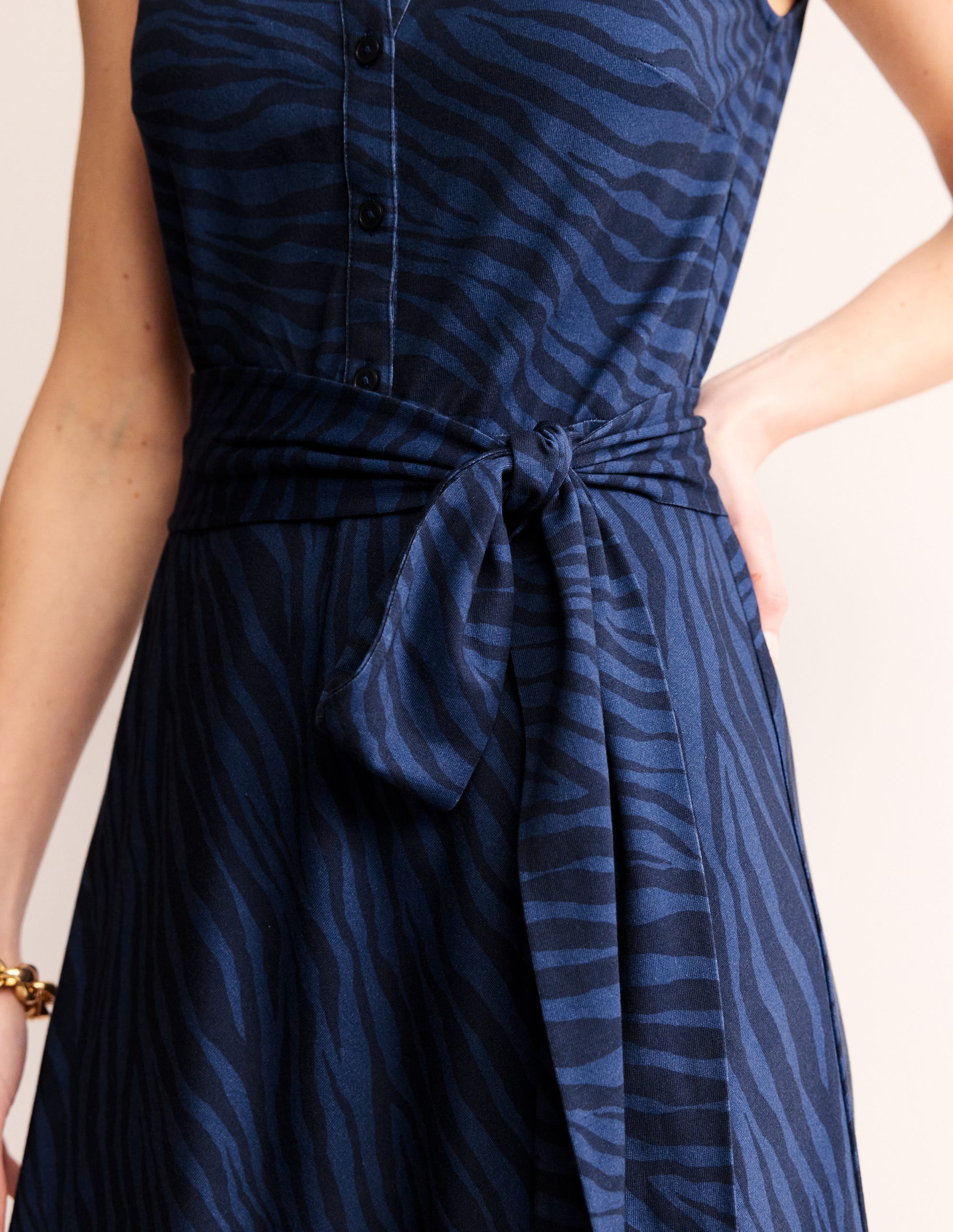 Laura Ärmelloses Hemdblusenkleid-Echtes Marineblau, Tierische Streifen - Image 3