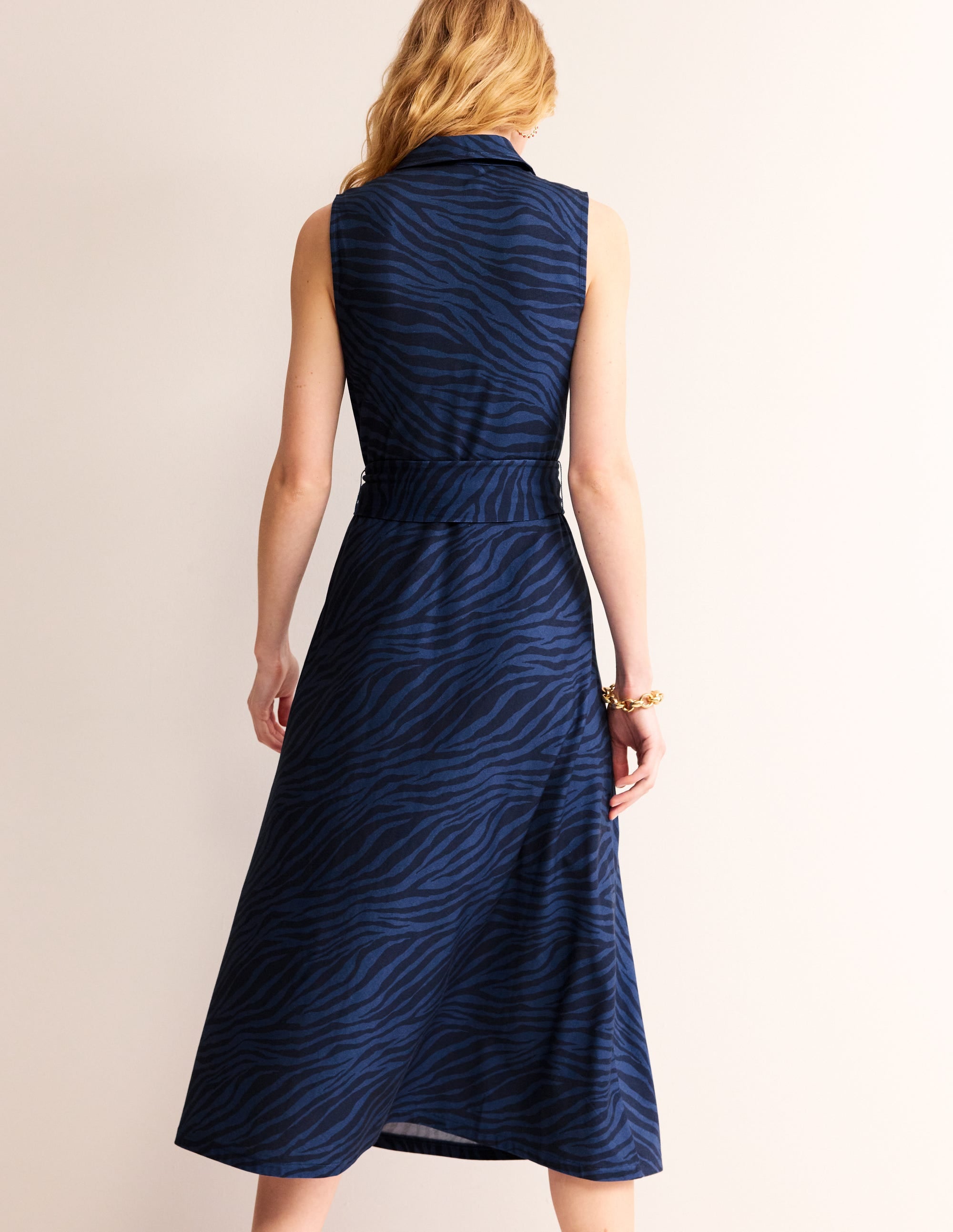 Laura Ärmelloses Hemdblusenkleid-Echtes Marineblau, Tierische Streifen - Image 4