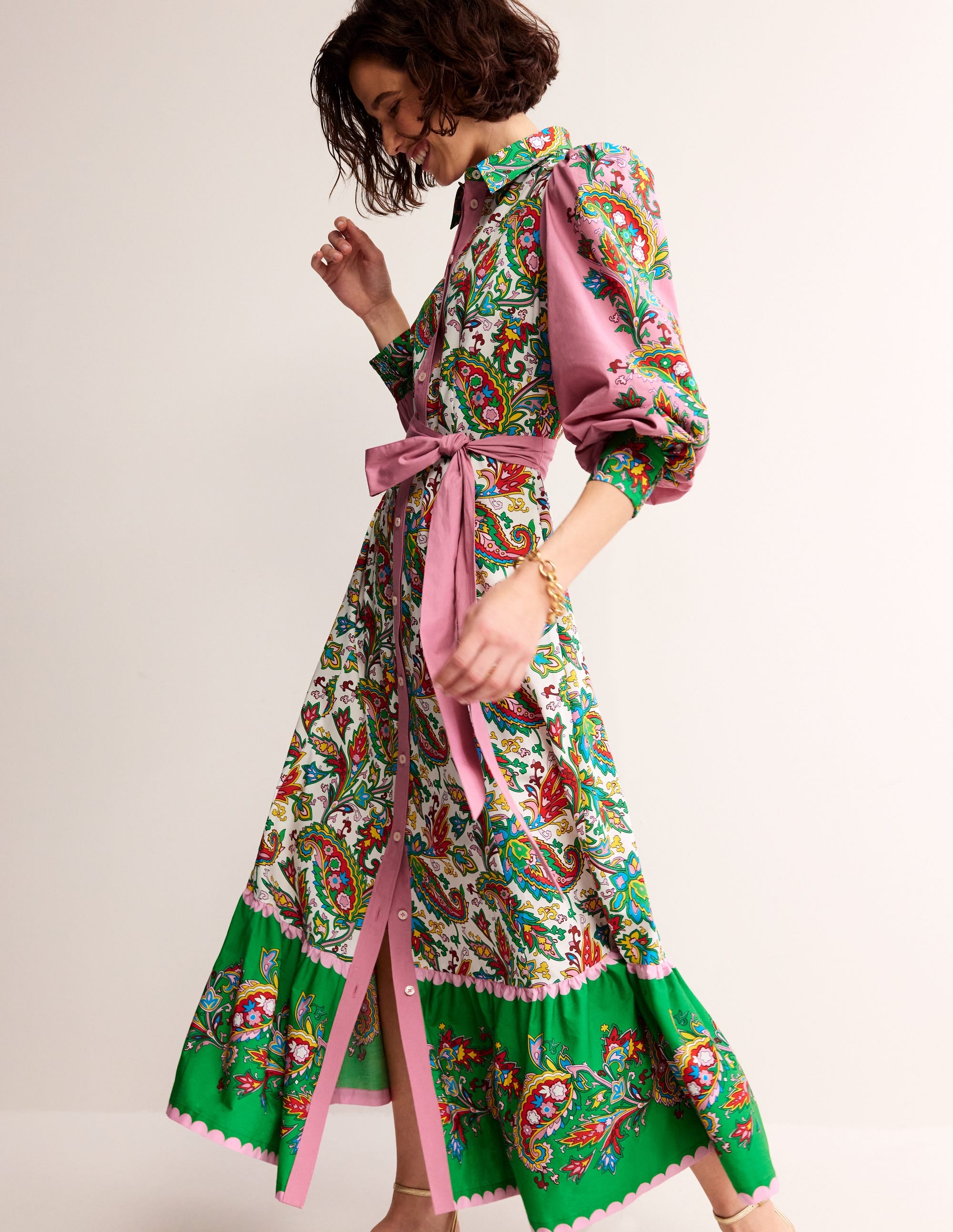 Cotton Midi Shirt Dress-Ivory, Paisley Azure - Image 1