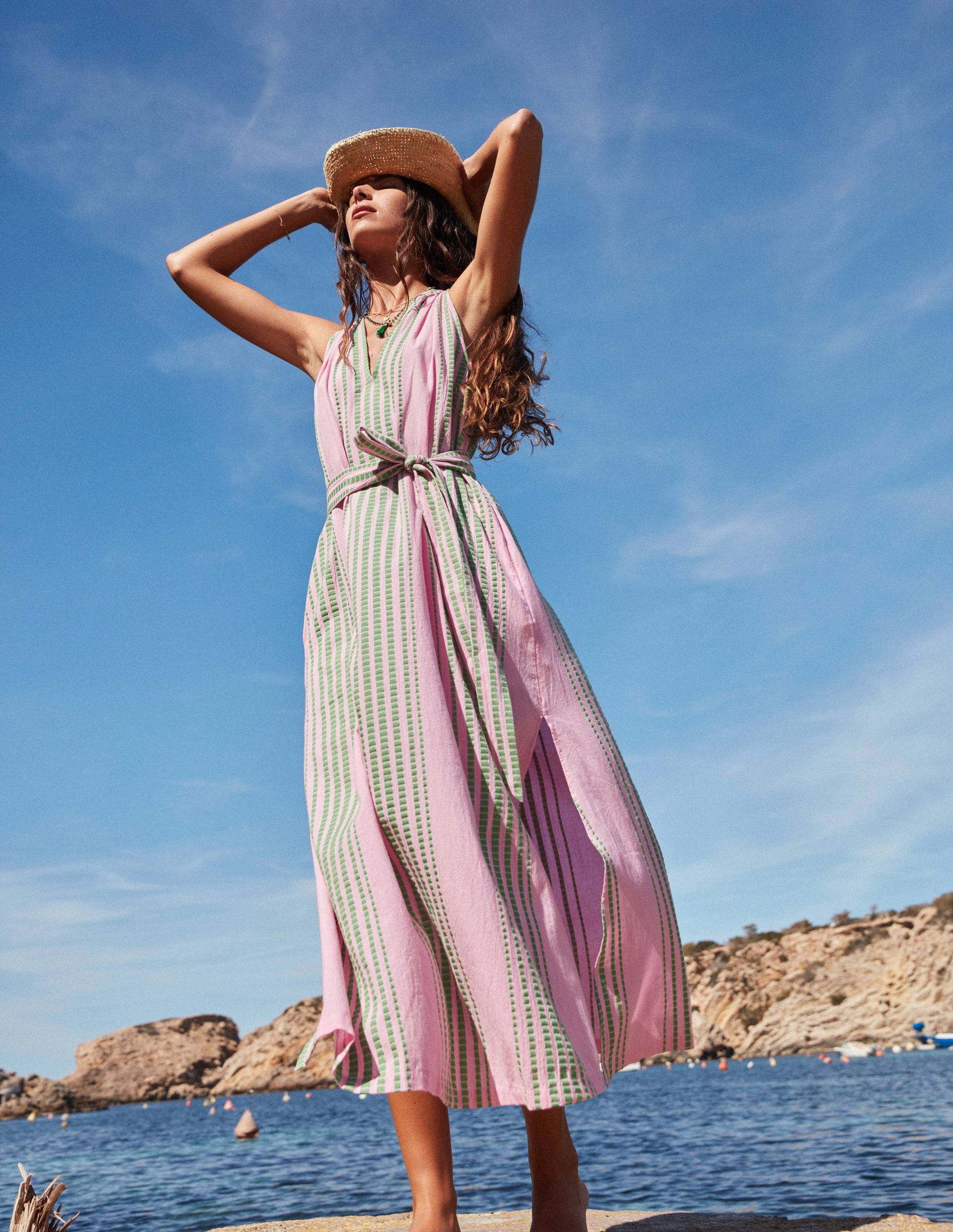 Jacquard-Strandkleid-Grün und Rosa Jacquard-5