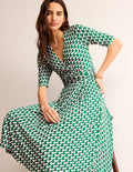 Robe midi Kassidy en jersey-Vert tambourin, motif Polka Wave