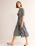 Robe midi Kassidy en jersey-Bleu marine foncé, rayé ivoire