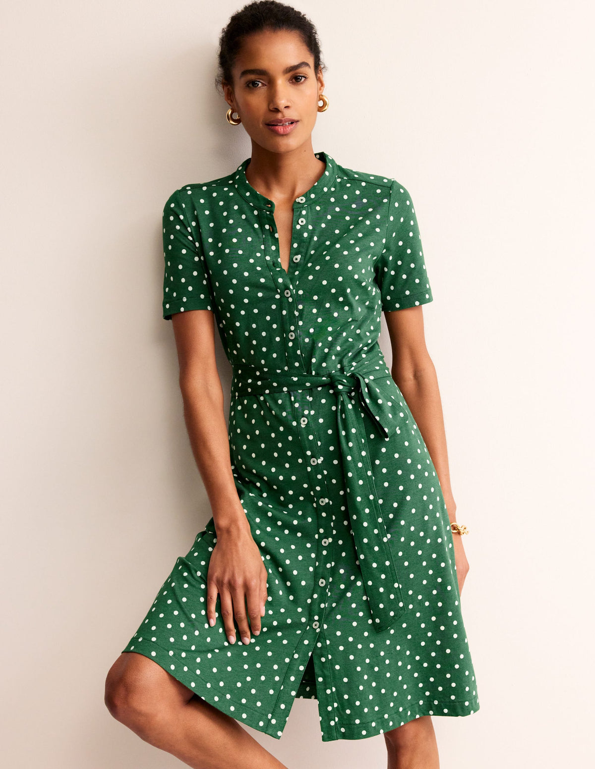 Julia Hemdblusenkleid mit kurzen Ärmeln-Grün, Verstreute Boden-Tupfen - Image 1
