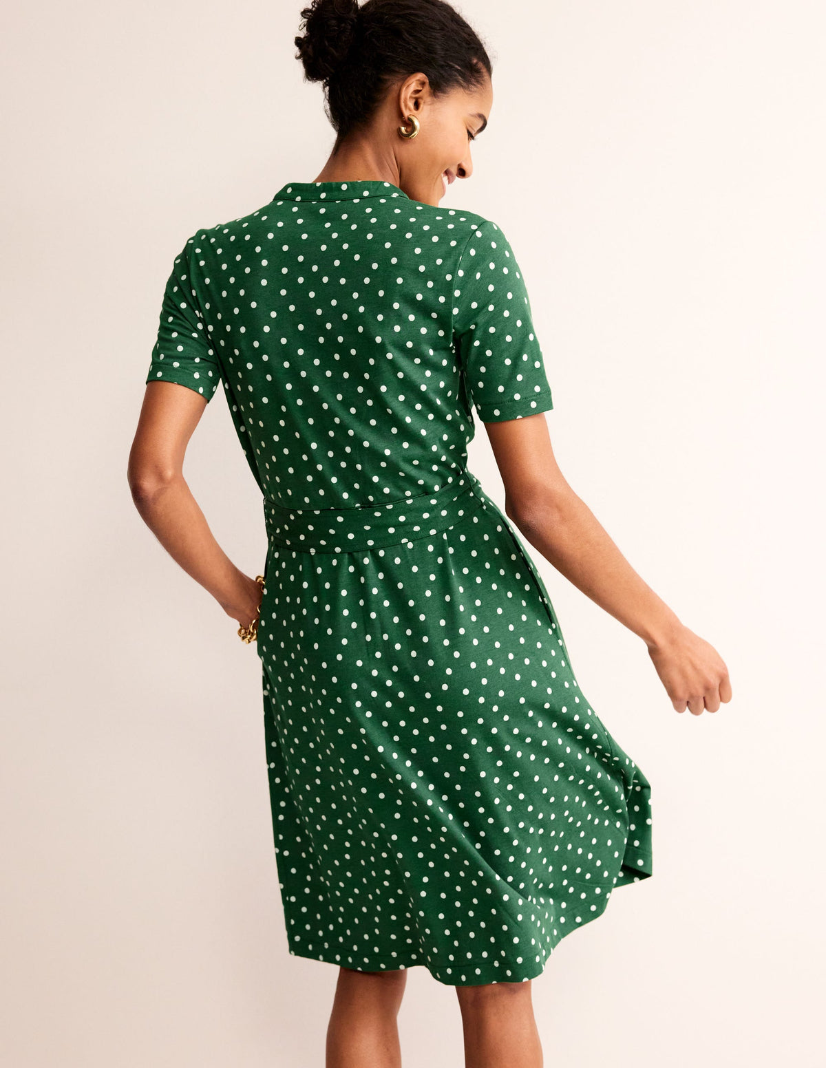 Julia Hemdblusenkleid mit kurzen Ärmeln-Grün, Verstreute Boden-Tupfen-3