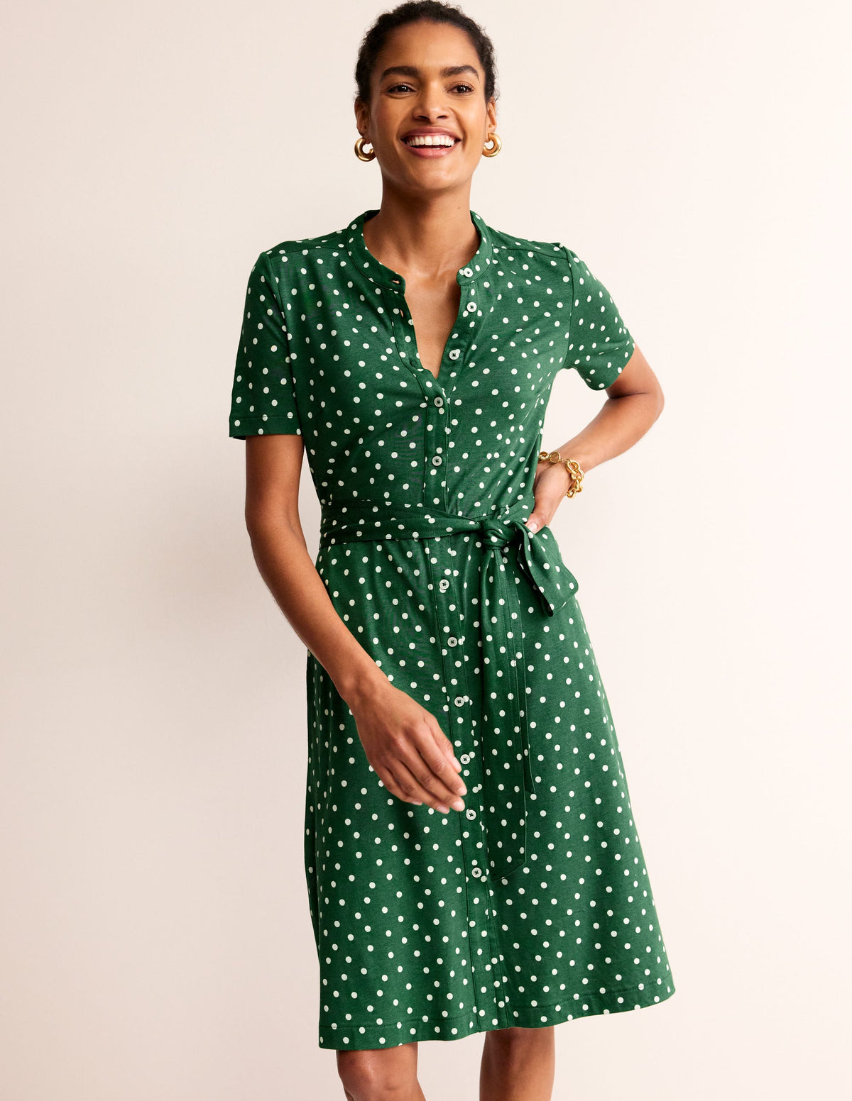 Julia Hemdblusenkleid mit kurzen Ärmeln-Grün, Verstreute Boden-Tupfen - Image 4