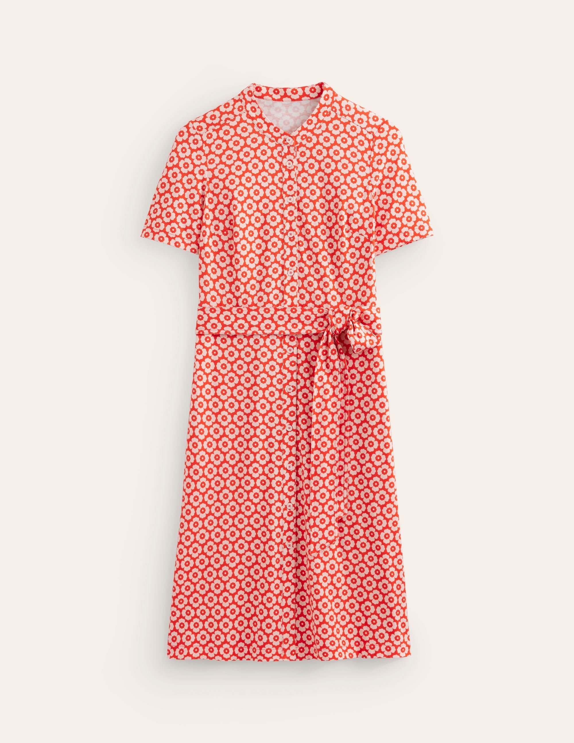 Julia Hemdblusenkleid mit kurzen Ärmeln-Flammenrot, Primel-Muster - Image 5