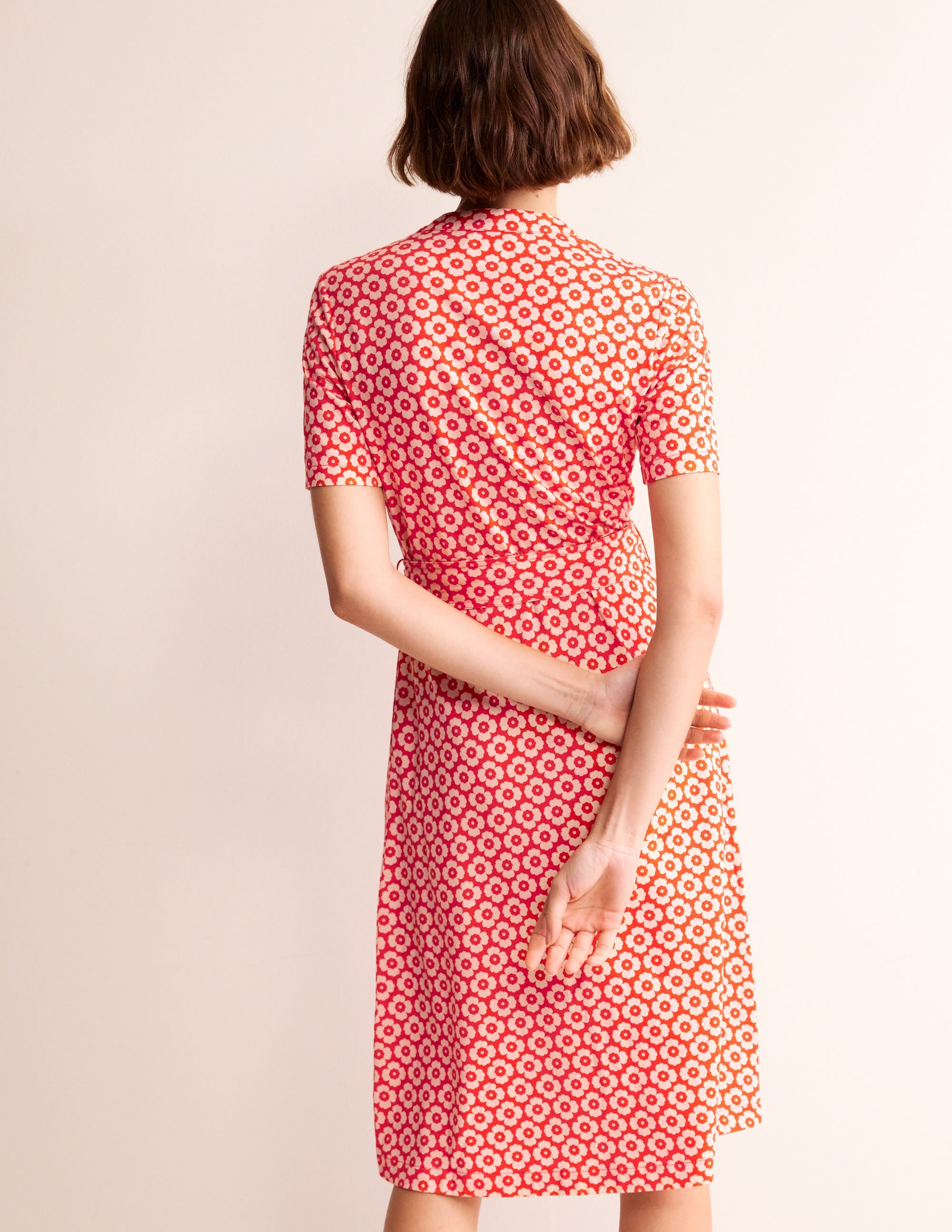 Julia Hemdblusenkleid mit kurzen Ärmeln-Flammenrot, Primel-Muster - Image 3