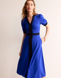 Robe Petra en point de Rome à manches bouffantes-Bleu connecté