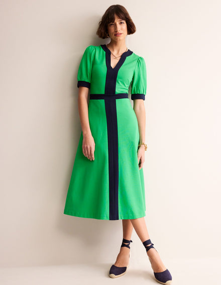 Petra Ponte-Kleid mit Puffärmeln-Grünes Tamburin