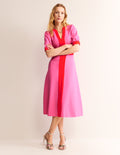 Petra Ponte-Kleid mit Puffärmeln-Sangria Sonnenuntergang