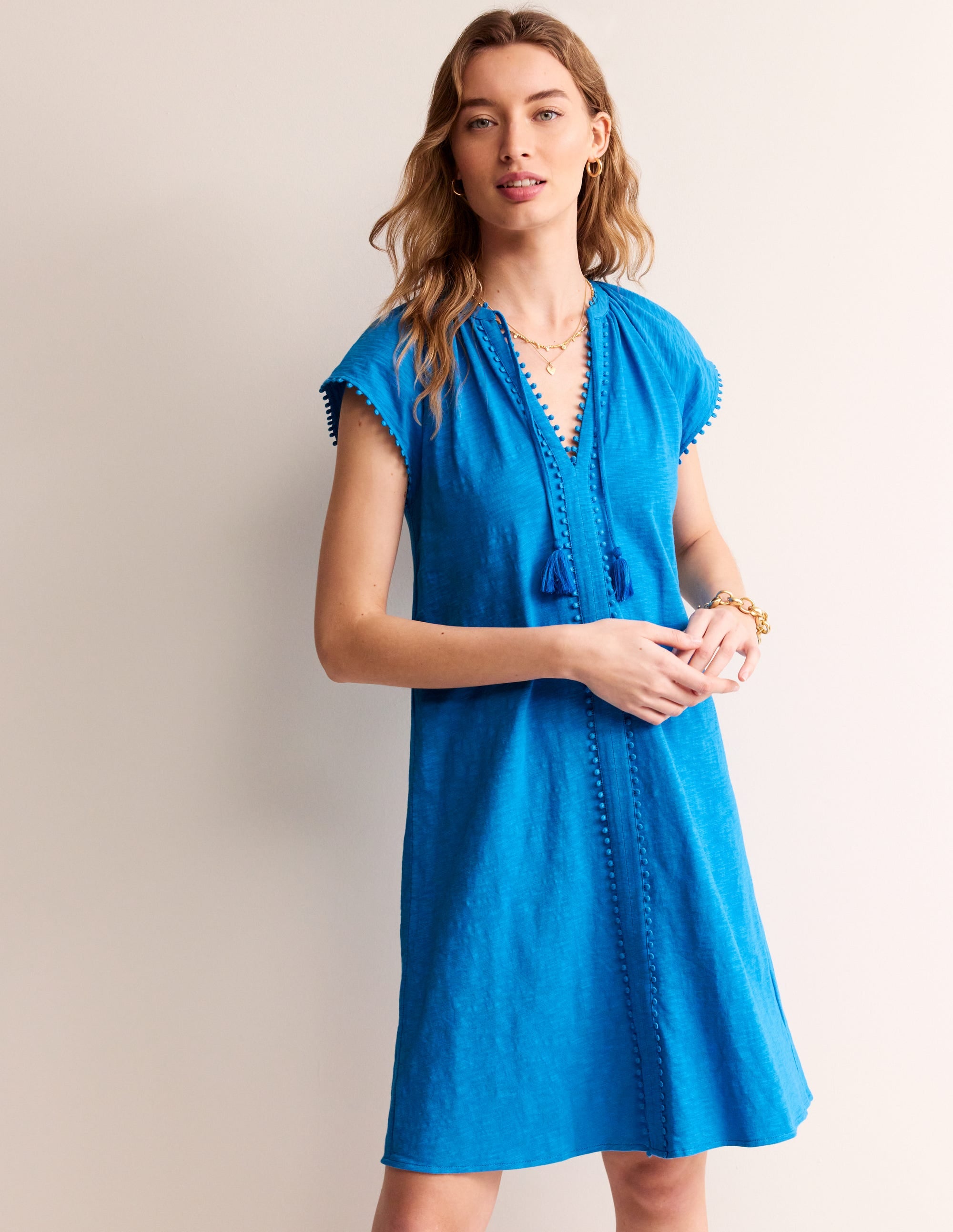 Millie Pom Cotton Dress-Brilliant Blue - Image 2