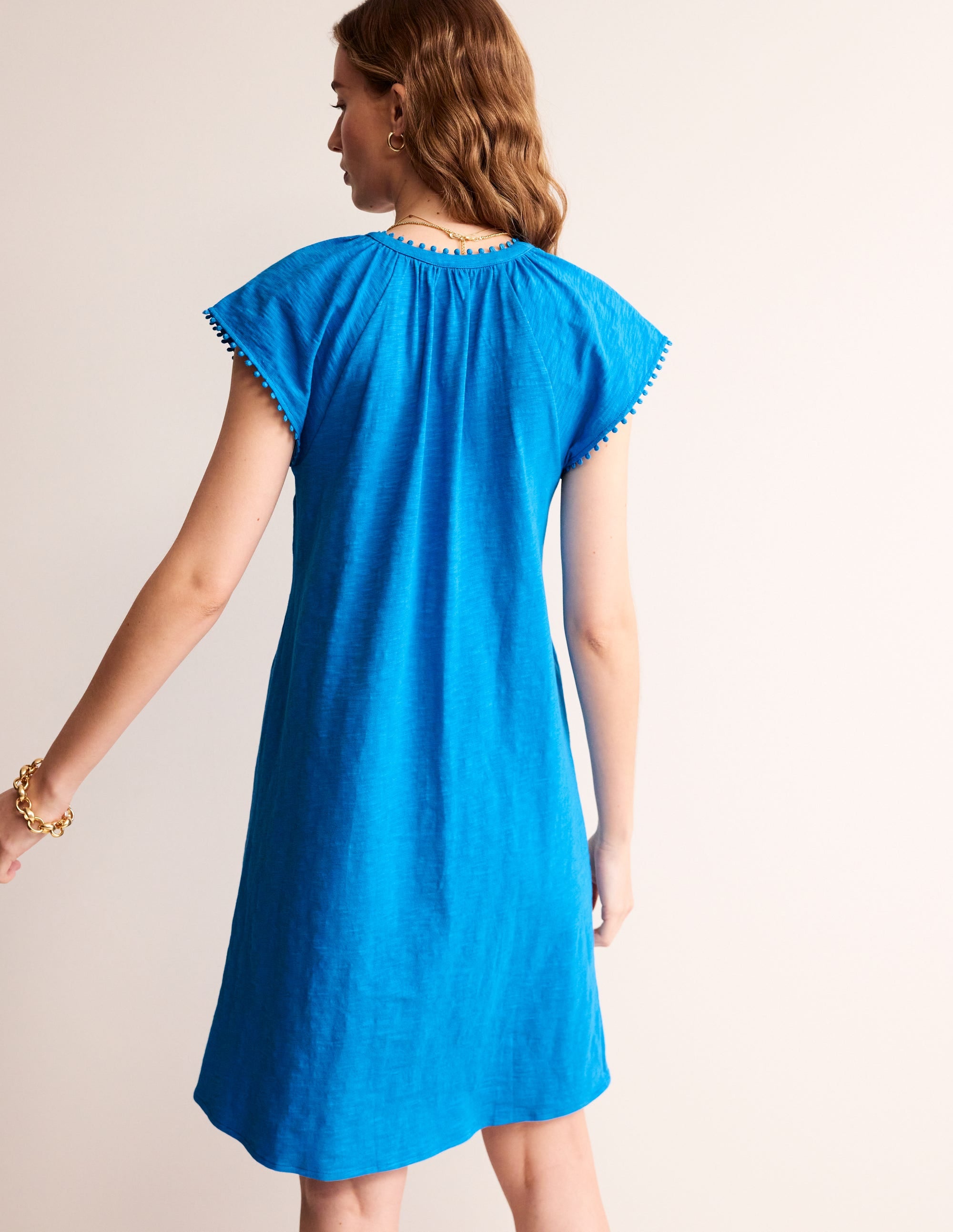 Millie Pom Cotton Dress-Brilliant Blue - Image 3