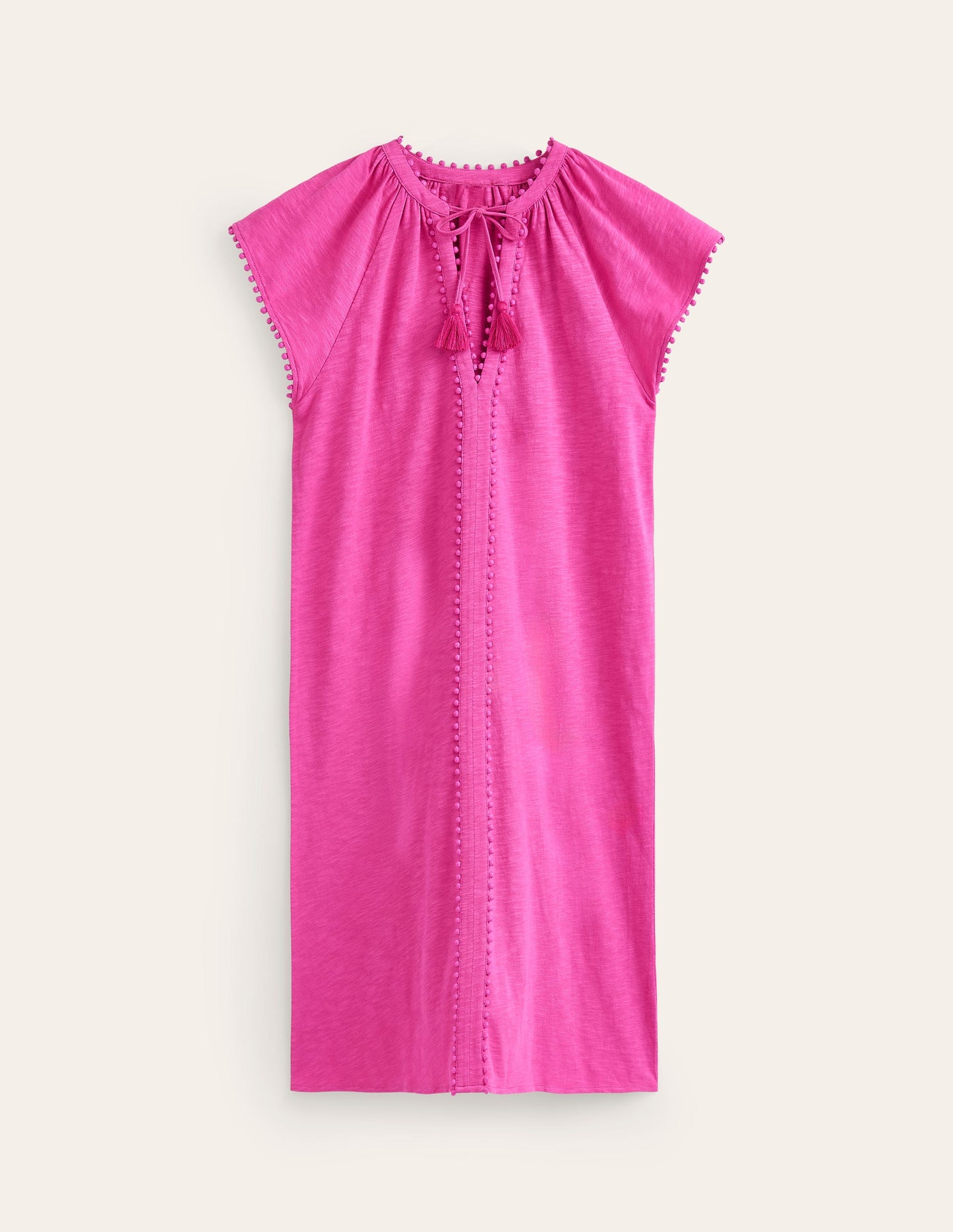 Millie Baumwoll-Kleid mit Bommeln-Magenta