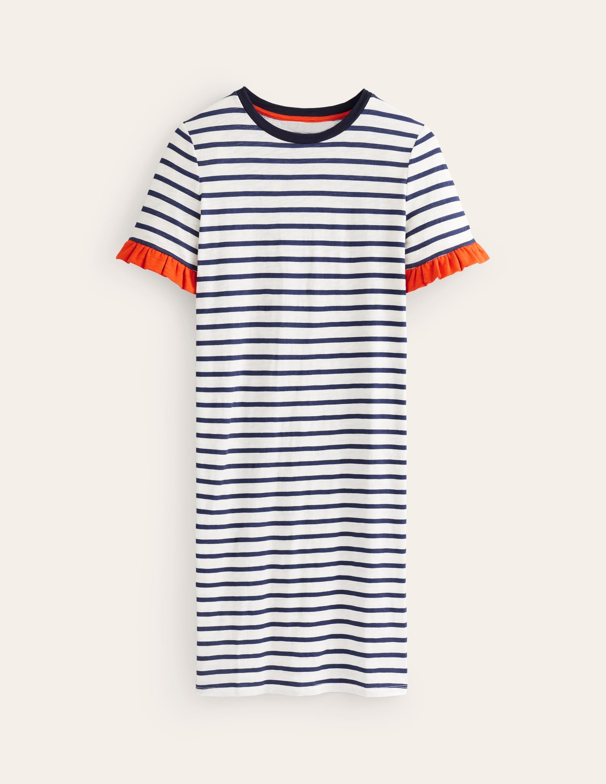 Emily Baumwollkleid mit Rüschen-Naturweiß/Navy, Gestreift - Image 5