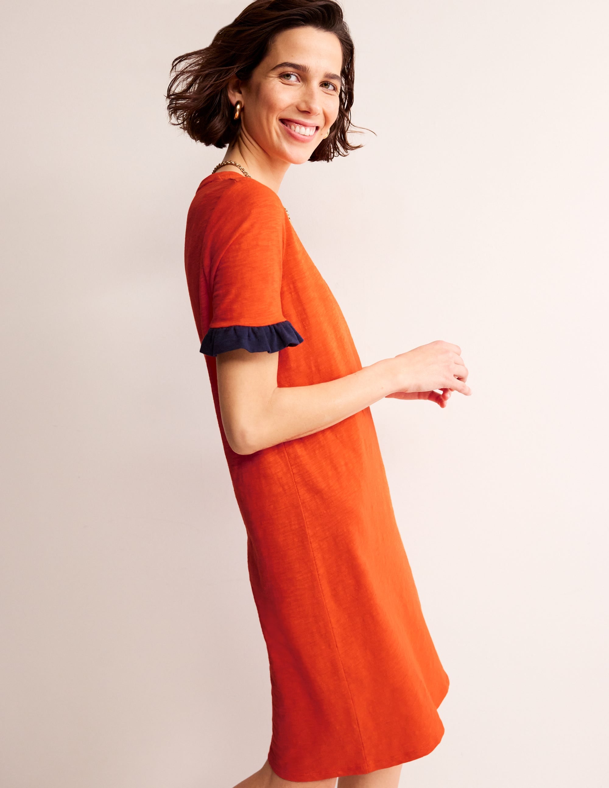 Robe Emily à volants en coton-Rouge fiesta - Image 1