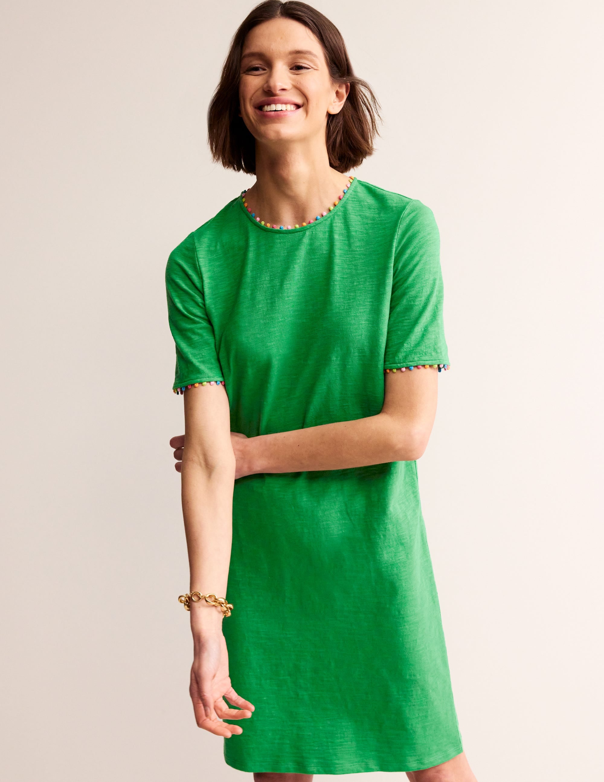 Robe Ali à pompons-Vert tambourin - Image 1