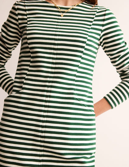Ellen Ottoman Dress-Dark green, Ivory Stripe-3