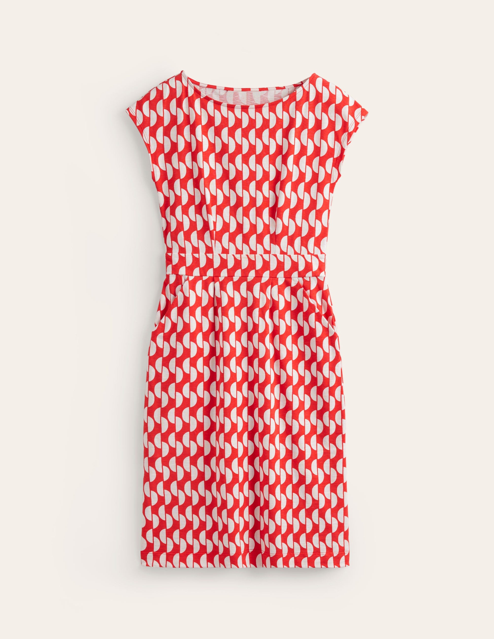 Robe Florrie en jersey-Rouge coquelicot Motif Geo Wave-5