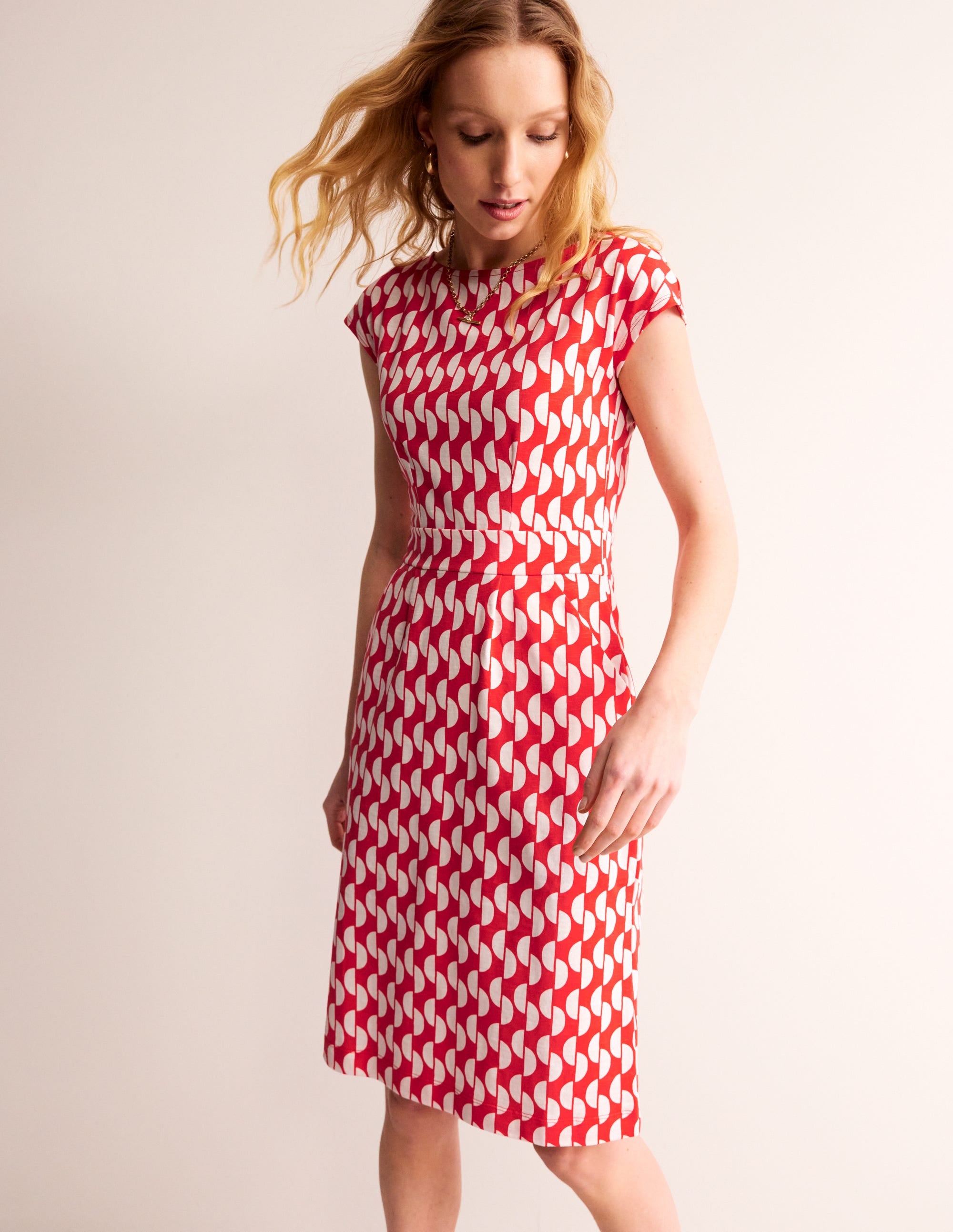 Robe Florrie en jersey-Rouge coquelicot Motif Geo Wave - Image 1