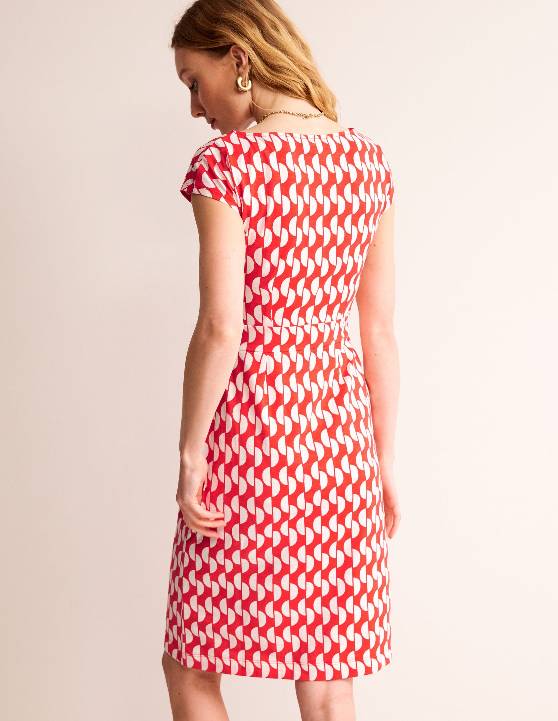 Robe Florrie en jersey-Rouge coquelicot Motif Geo Wave-3