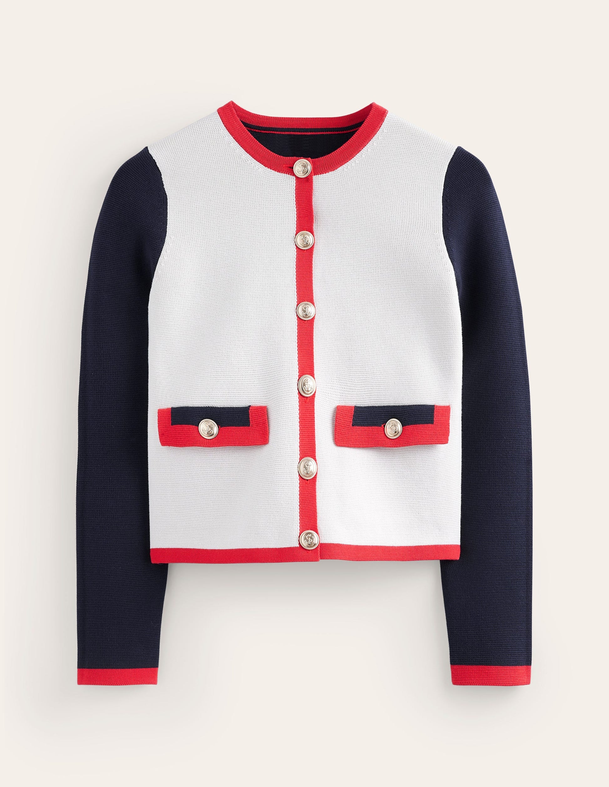 Veste Holly en maille-Ivoire chaud/bleu marine/rouge-5