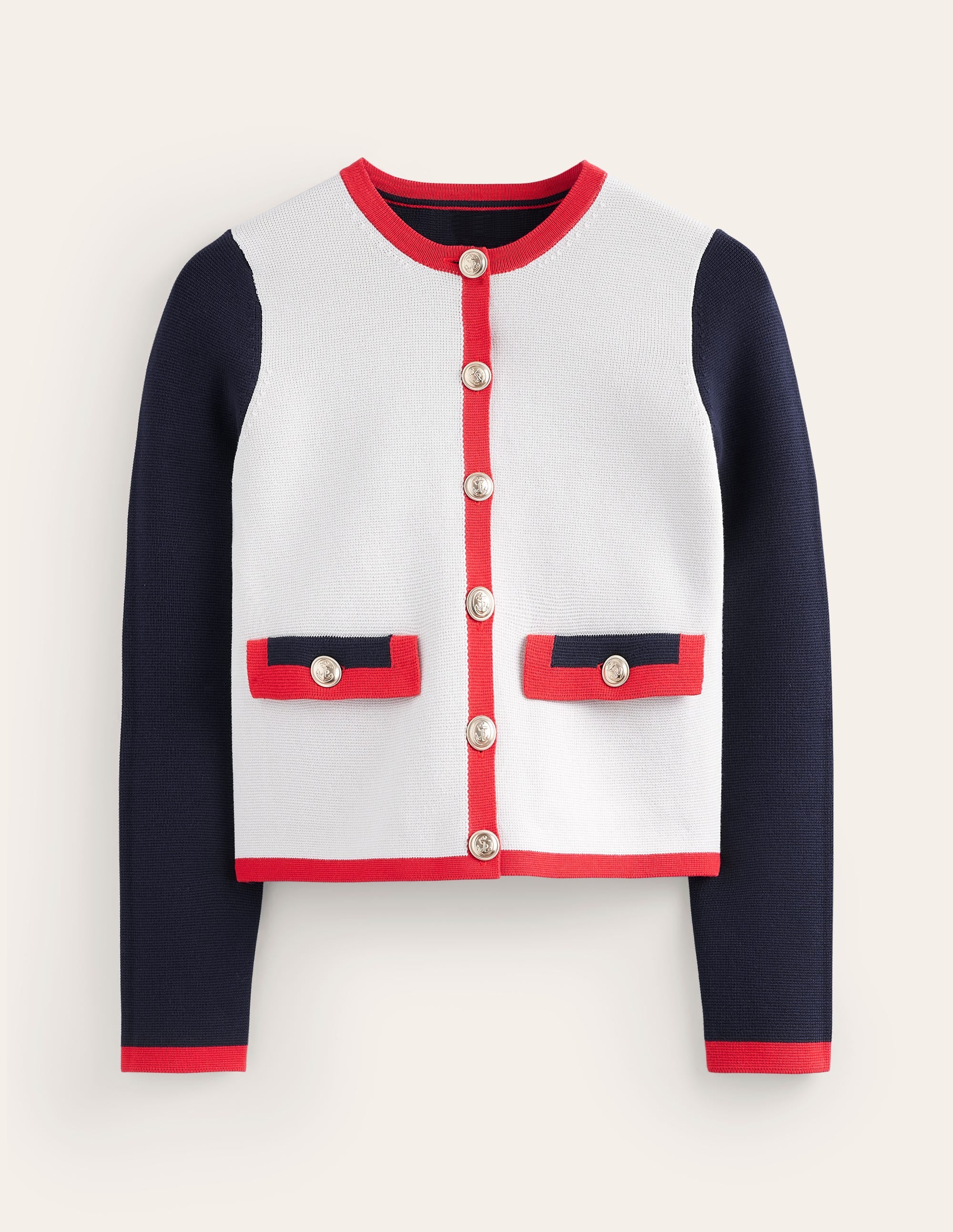 Veste Holly en maille-Ivoire chaud/bleu marine/rouge - Image 5