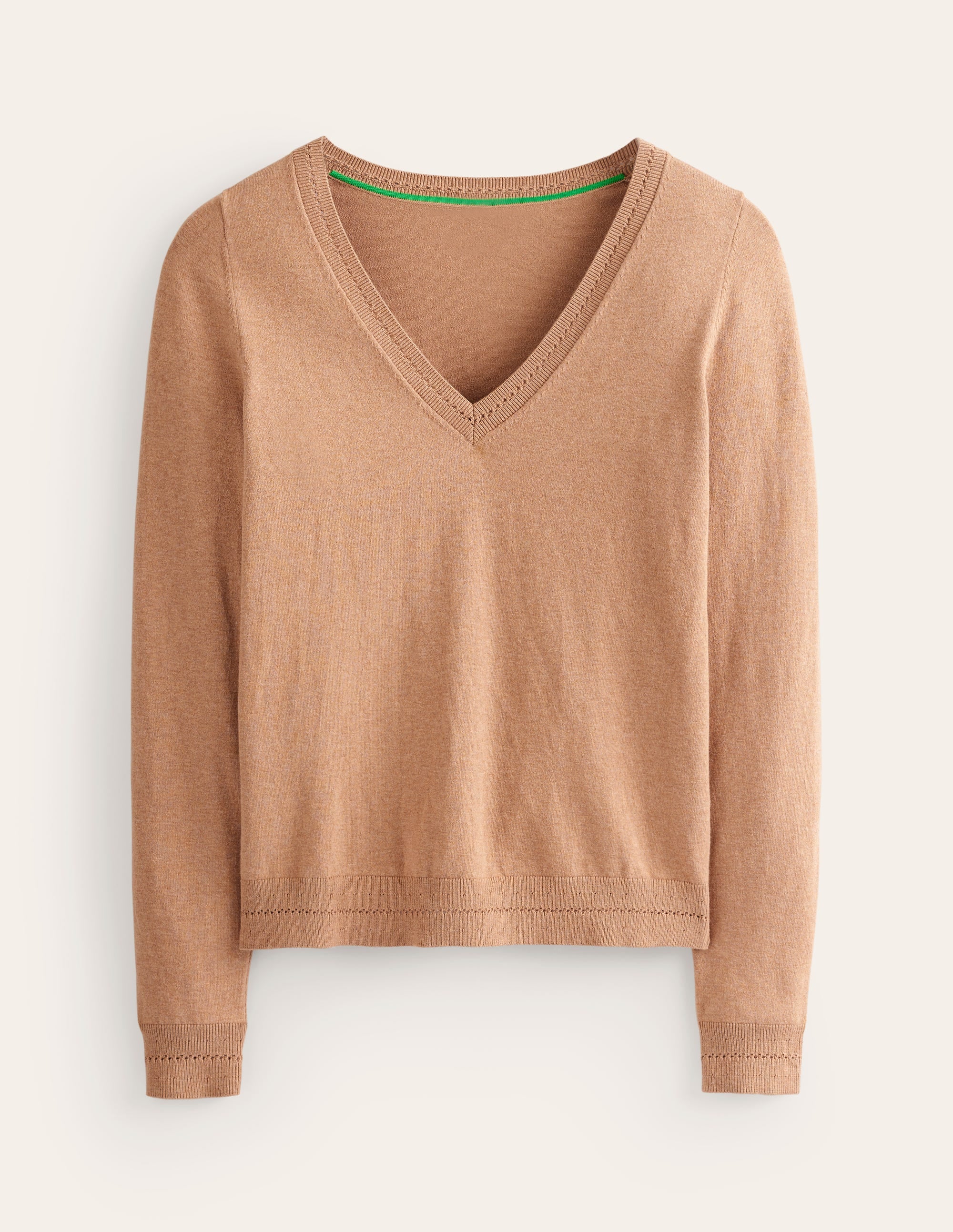 Pull Catriona col V en coton-Camel chiné - Image 5