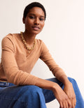 Pull Catriona col V en coton-Camel chiné