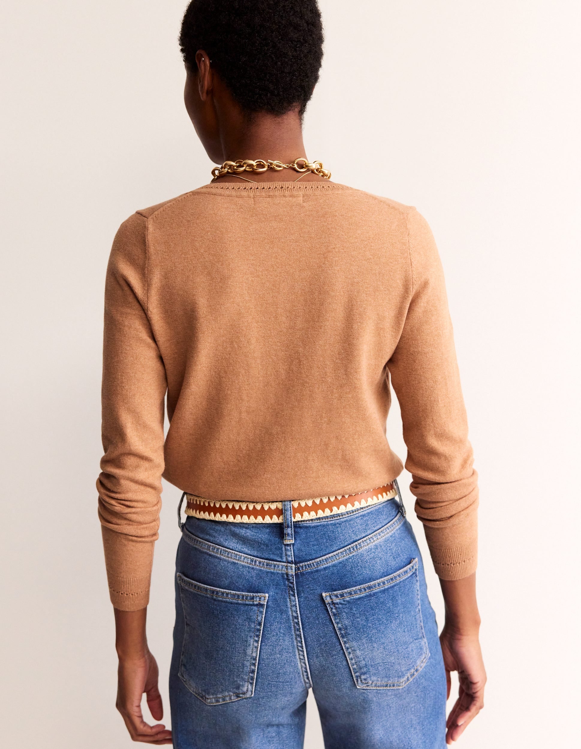 Pull Catriona col V en coton-Camel chiné - Image 3