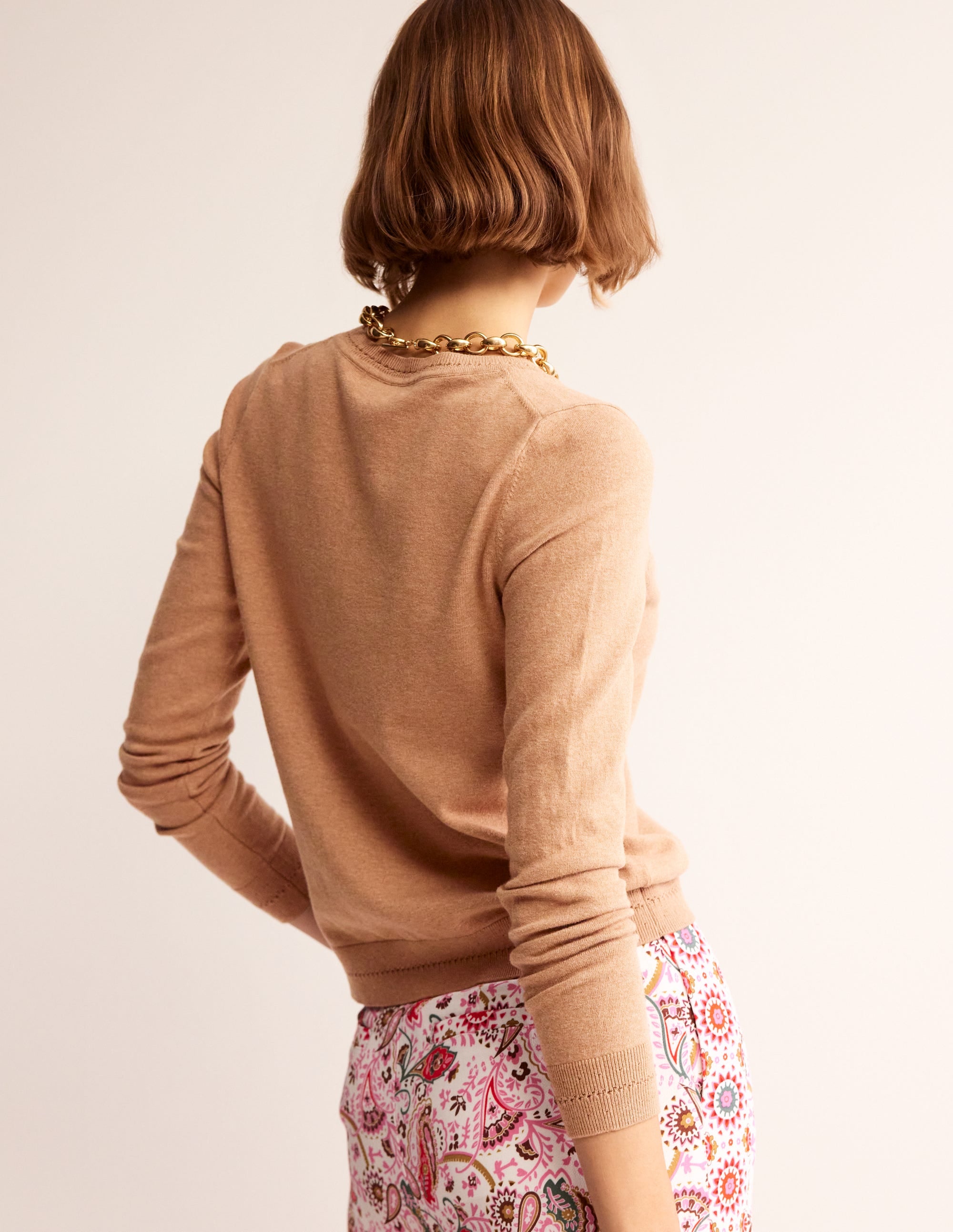 Cardigan Catriona en coton-Camel chiné - Image 3