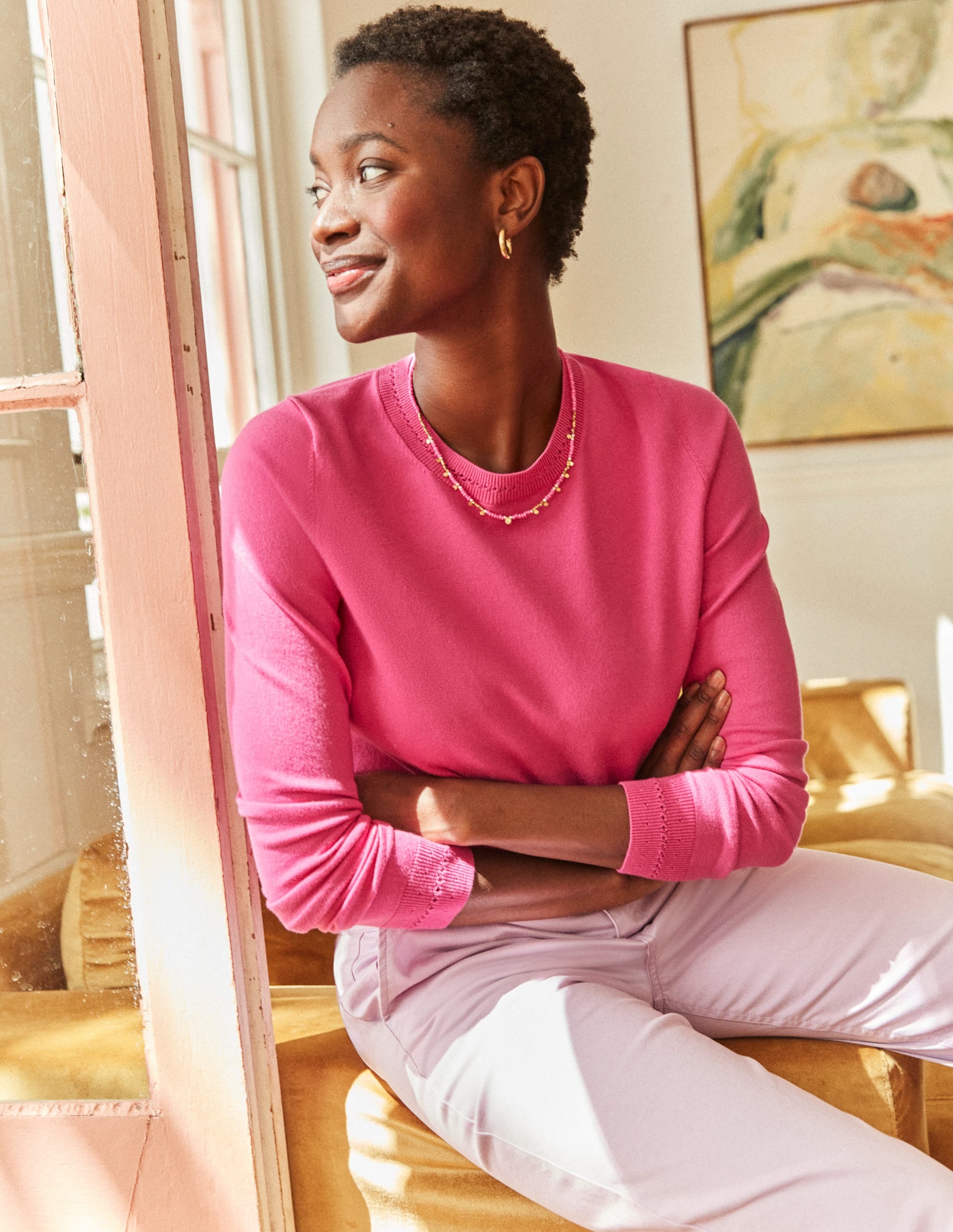 Pull Catriona col rond en coton-Rose cosmos - Image 5