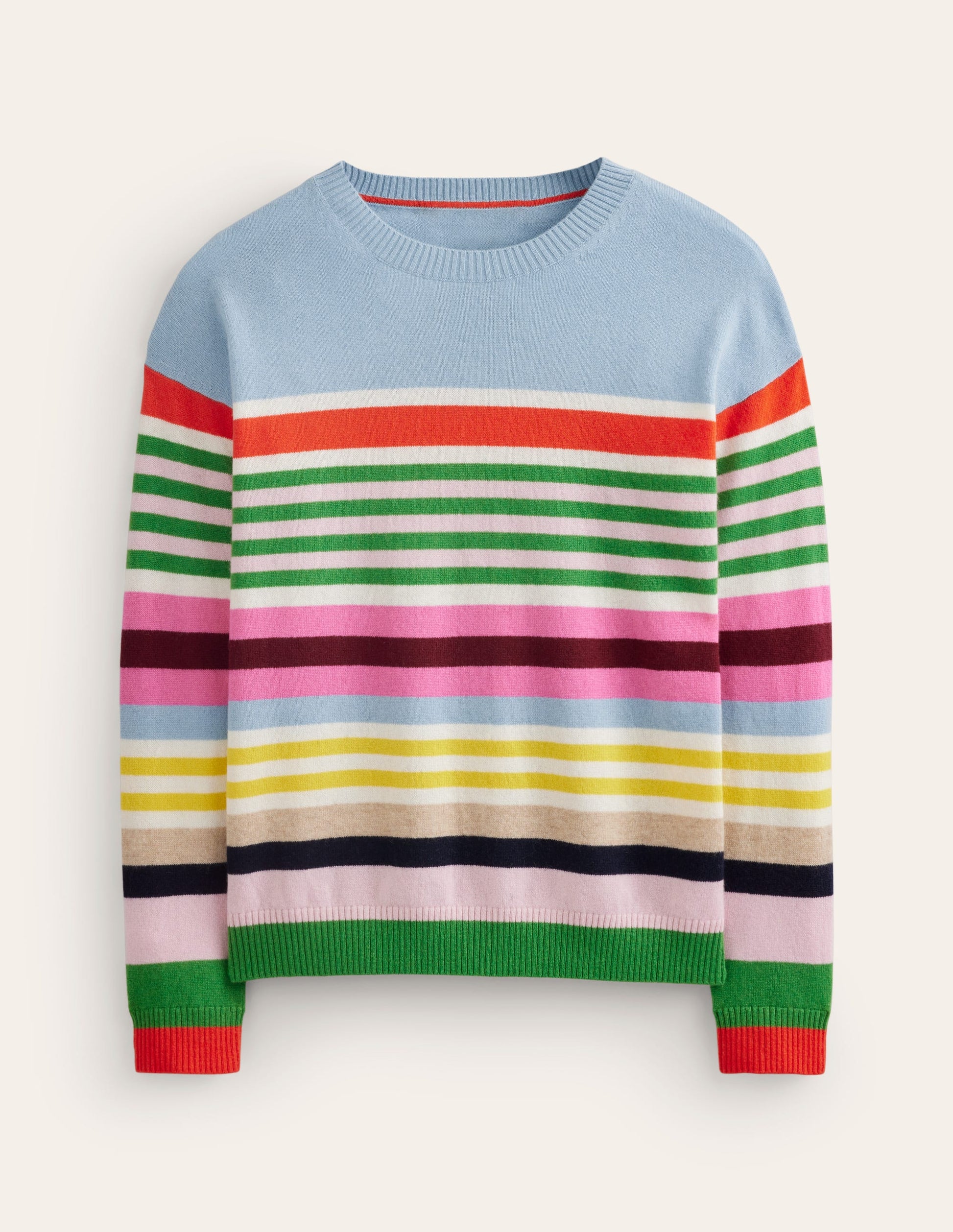 Lydia Kaschmirpullover-Hellblau, Orange Streifen-8