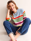 Lydia Kaschmirpullover-Hellblau, Orange Streifen