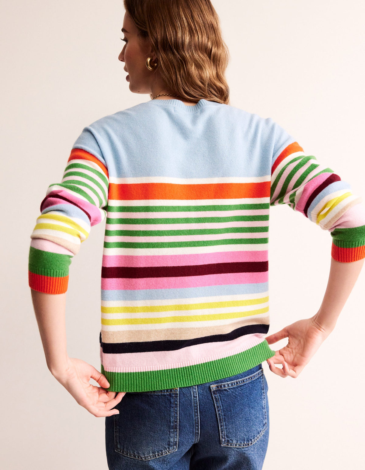 Lydia Kaschmirpullover-Hellblau, Orange Streifen - Image 3