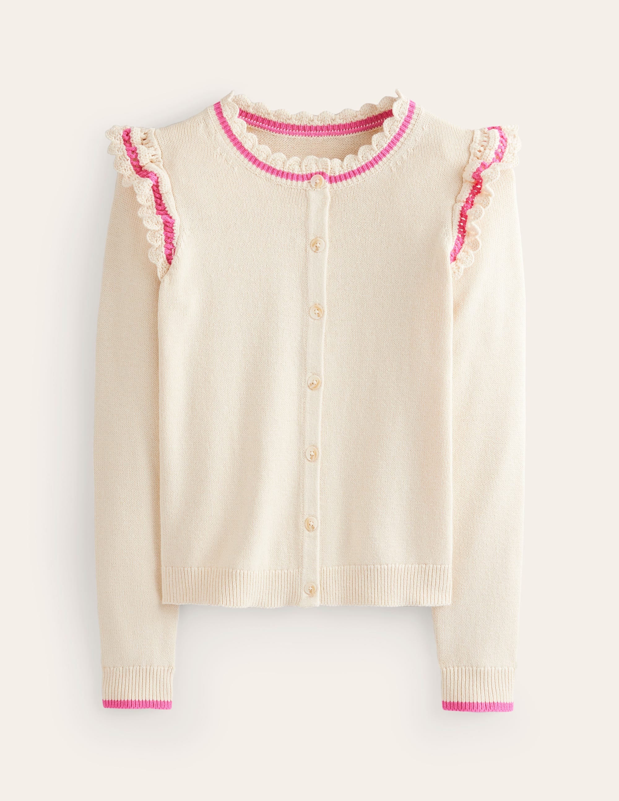 Strickjacke mit gehäkeltem Rüschendetail-Warmes Naturweiß - Image 5