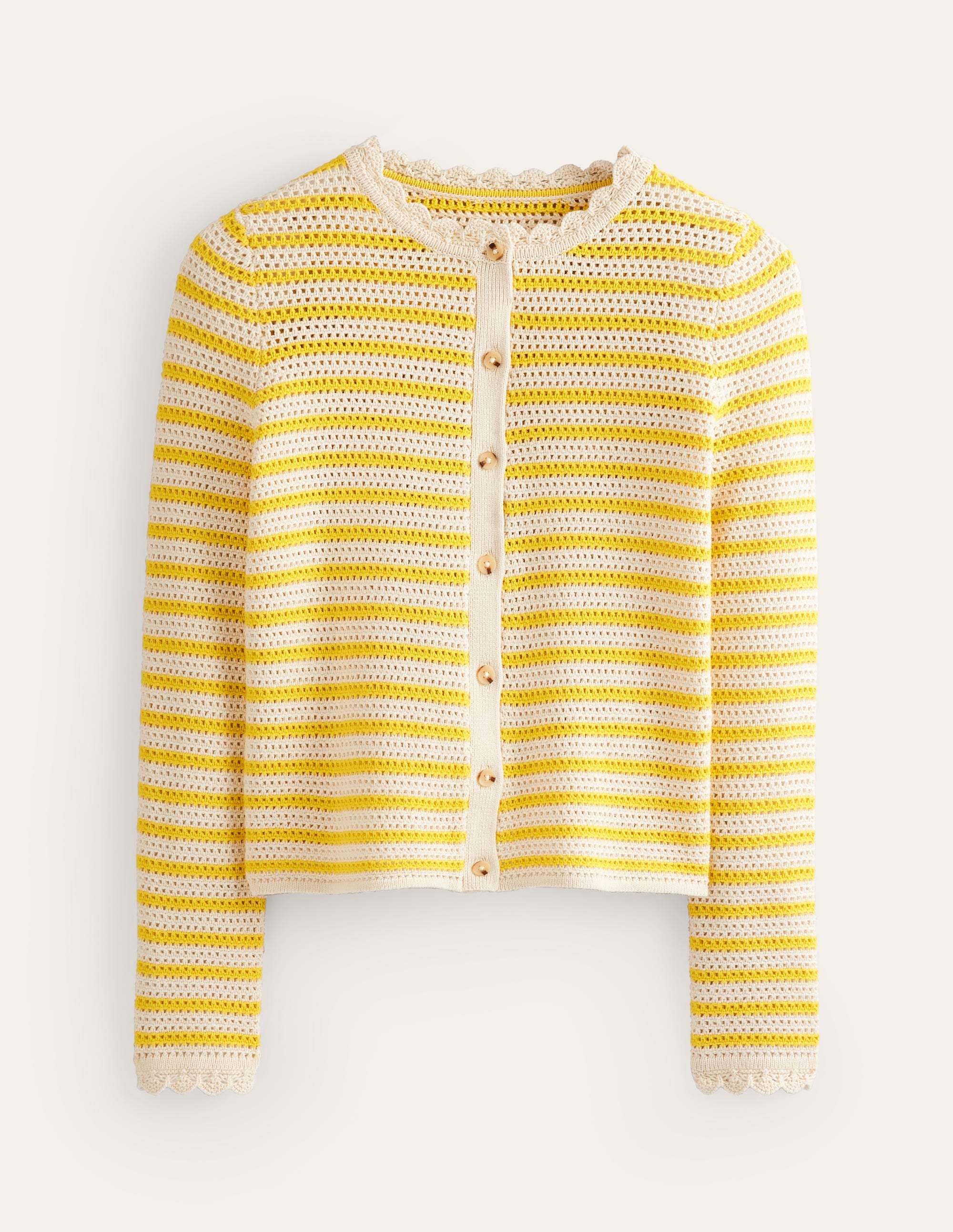 Texturierte Strickjacke mit Muschelsaum-Naturweiß/Maracuja-Gelb - Image 5
