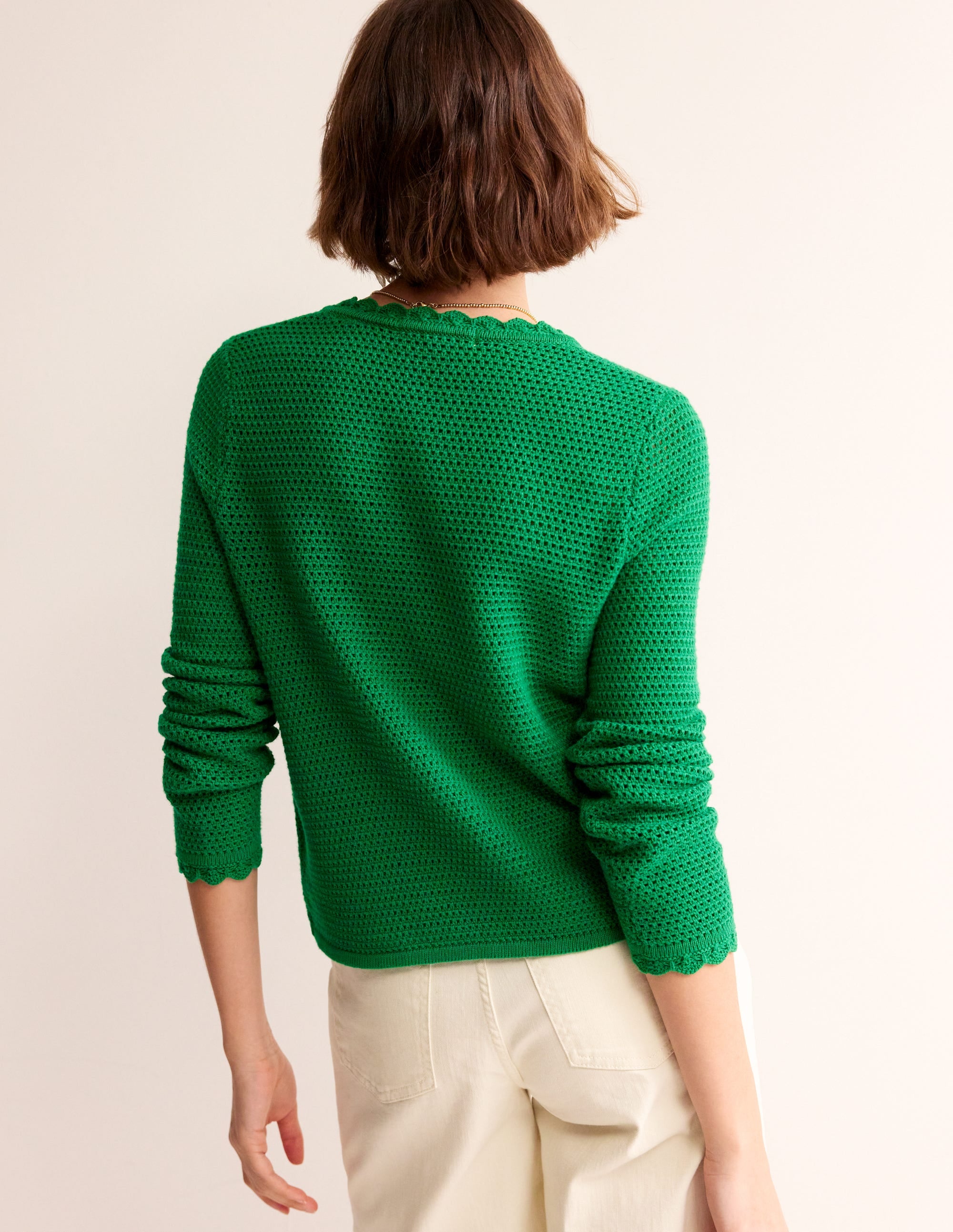 Texturierte Strickjacke mit Muschelsaum-Grünes Tamburin - Image 3