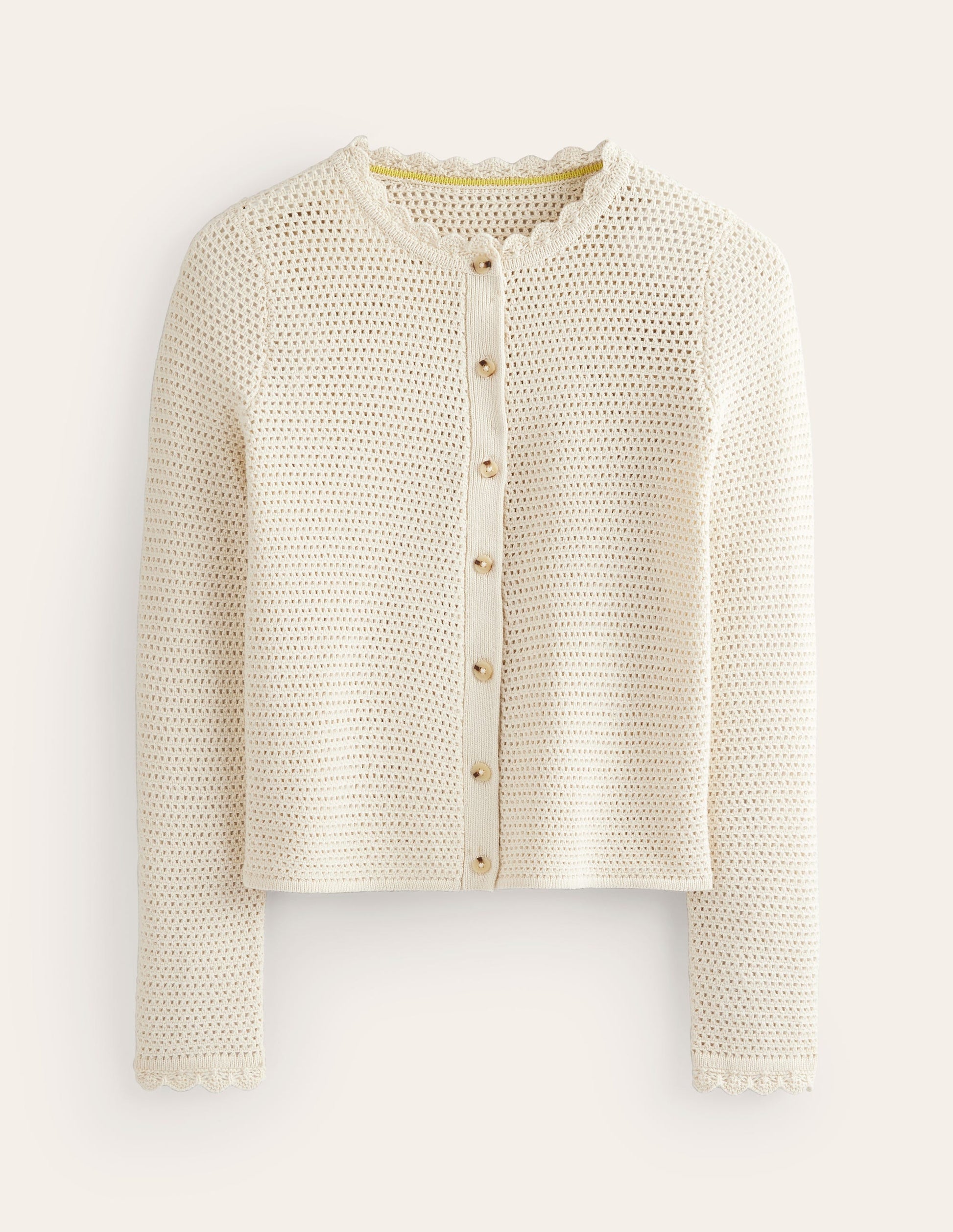 Texturierte Strickjacke mit Muschelsaum-Warmes Naturweiß-6